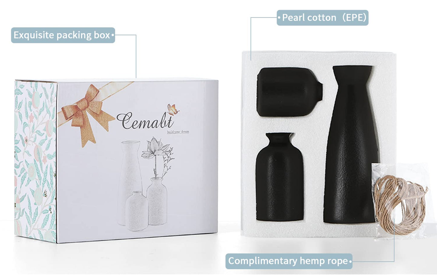 Minimalist Black Ceramic Vases for Bookshelf, Entryway Table, Centrepiece, Bedroom, Office, Bathroom