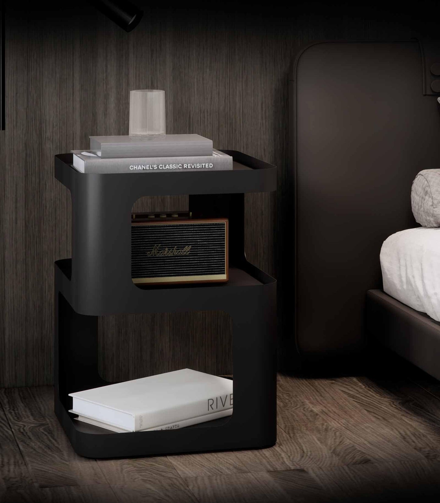 Minimalist Black Modern Accent Side Table w/Storage