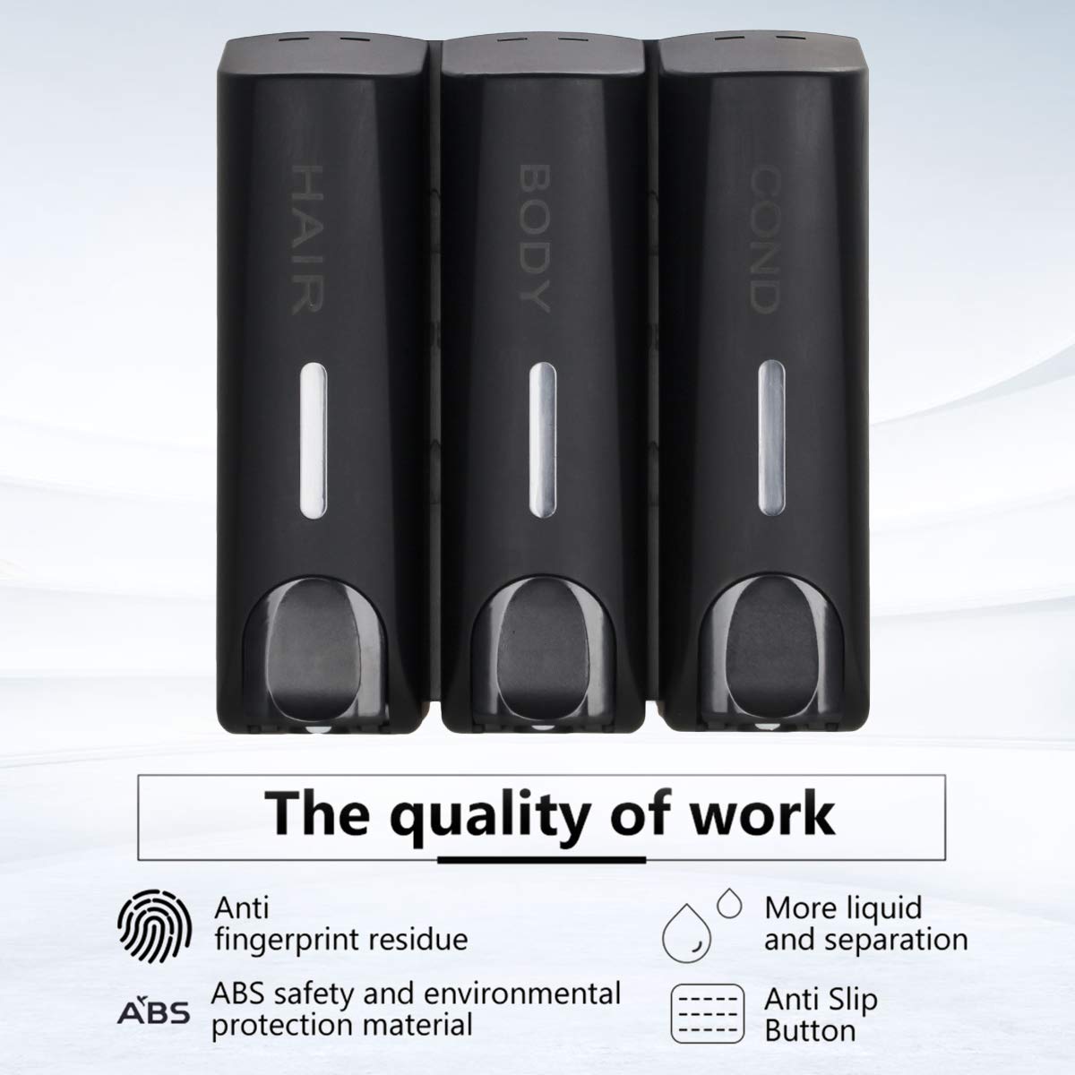 Minimalist Black Wall Mount Dispenser Trio for Bodywash, Shampoo, Conditioner