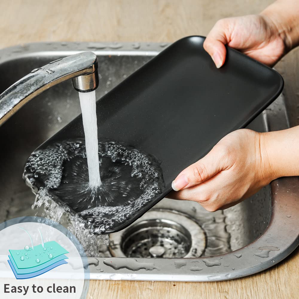 Minimalist Black Ceramic Rectangular Serving Trays, 14/12/10 Inch"