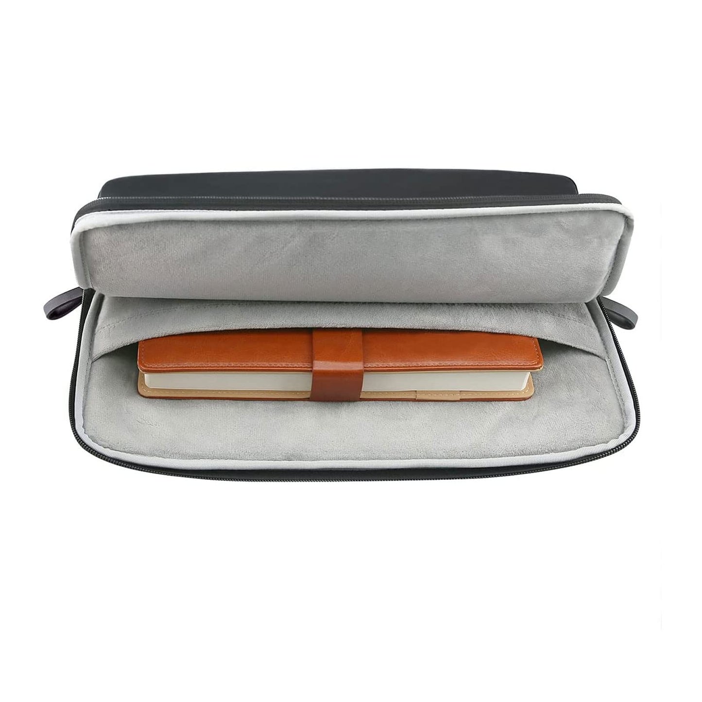 Minimalist Black 13-14 Inch Sleek Laptop Sleeve with Accessory Compartment - Waterproof PU Leather