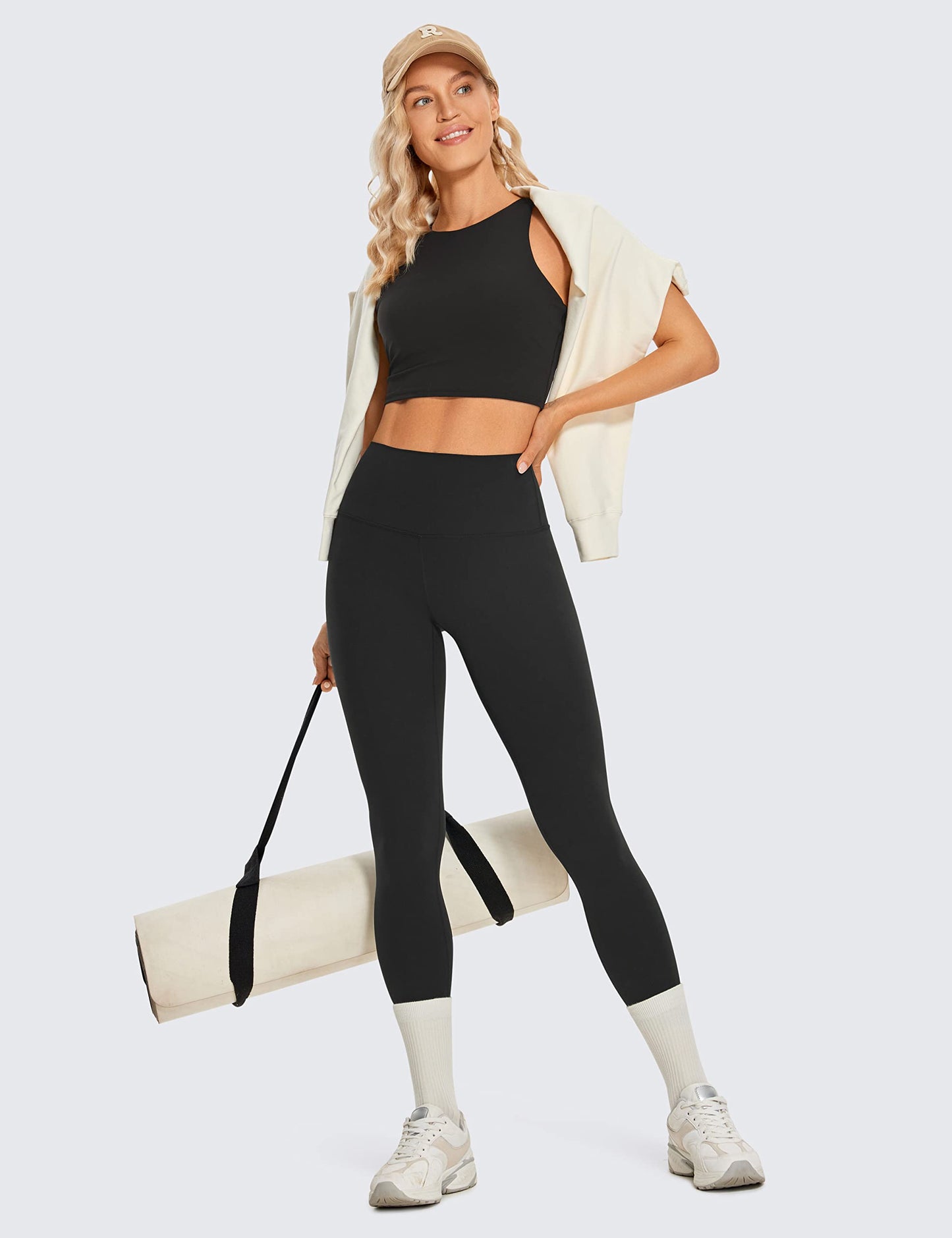 Minimalist Black Butterluxe High Waisted Capri Women's Workout Leggings, 23 Inches
