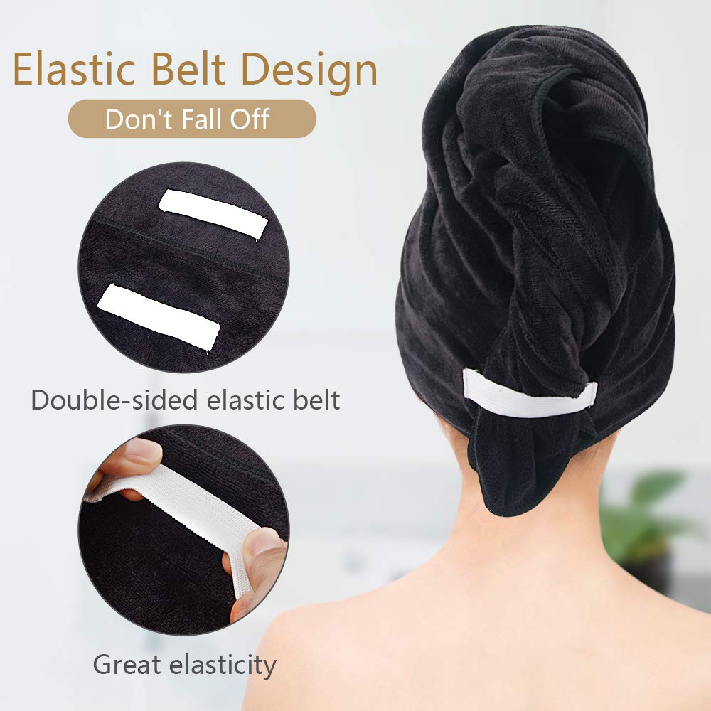Minimalist Black Microfibre Hair Towel Wrap, 20"x40", Set of 2