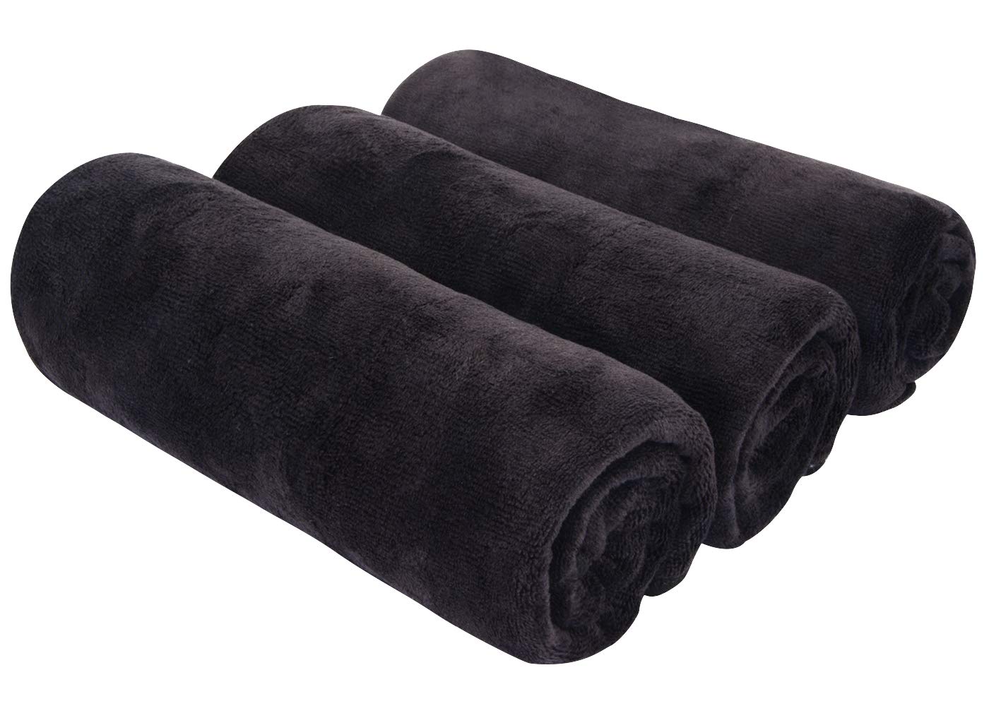 SINLAND Multi-Purpose Microfiber Fast Drying Travel Gym Towels 3-Pack 16 Inch X 32 Inch (Black)