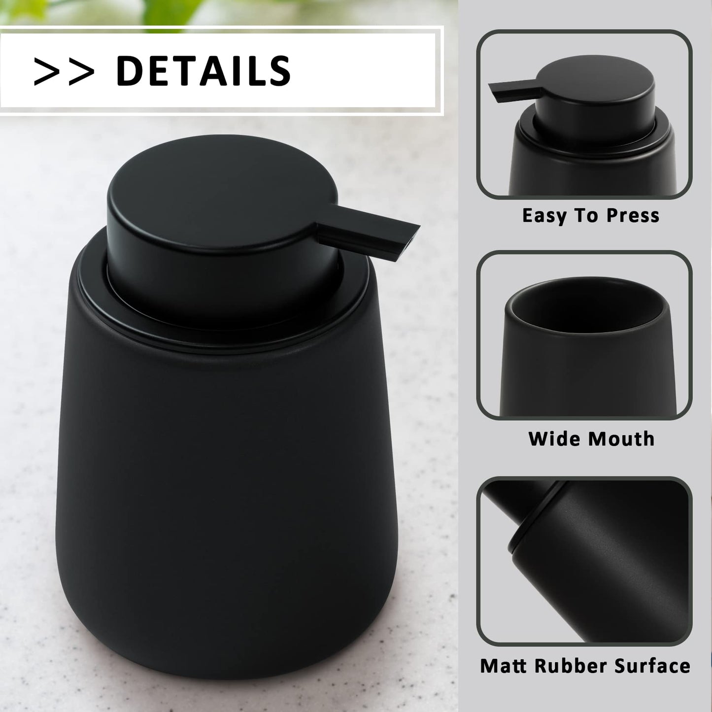 Minimalist Black Ceramic Liquid Dispenser with Easy-to-Press Pump, 12 oz