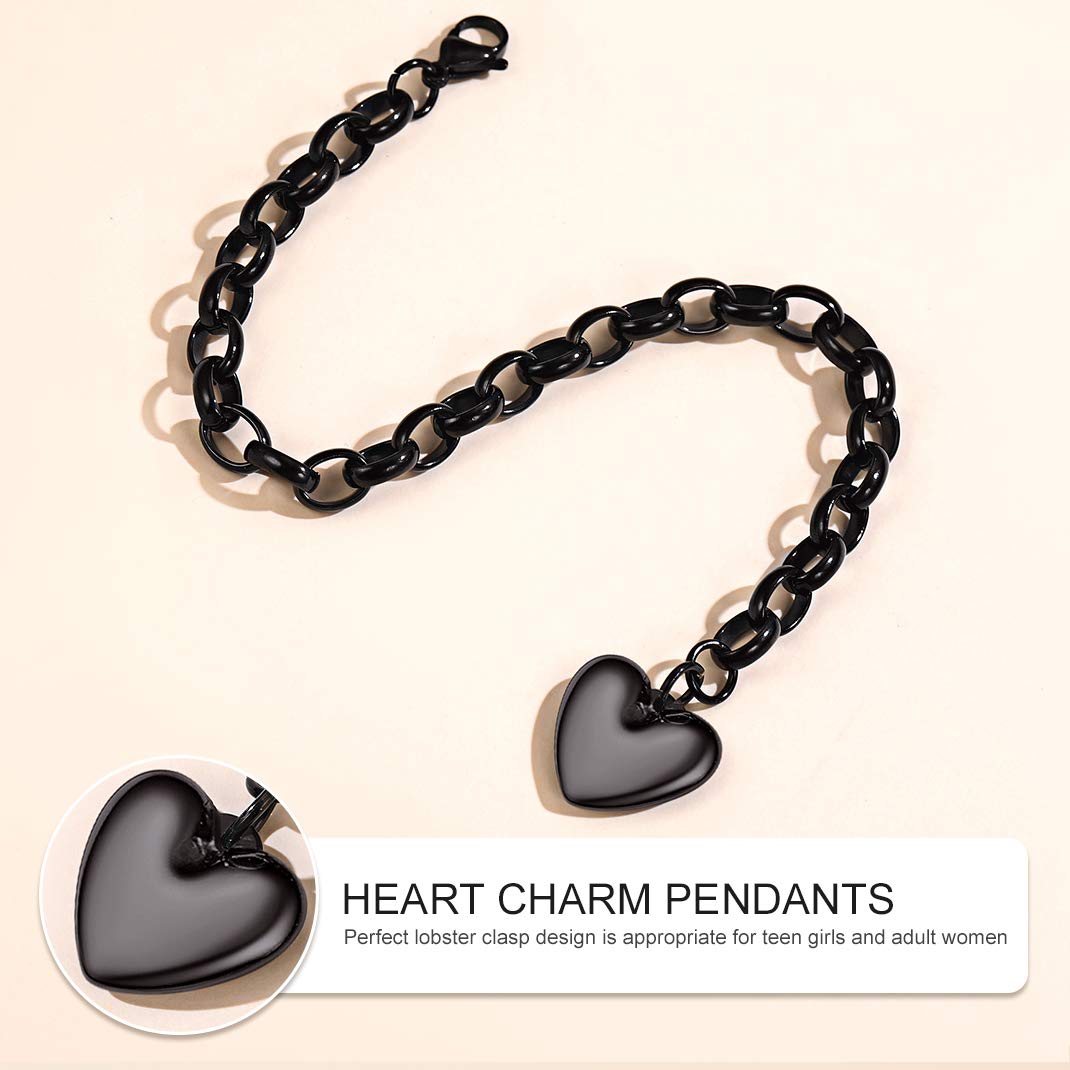 Minimalist Black Link Heart Charm Bracelet