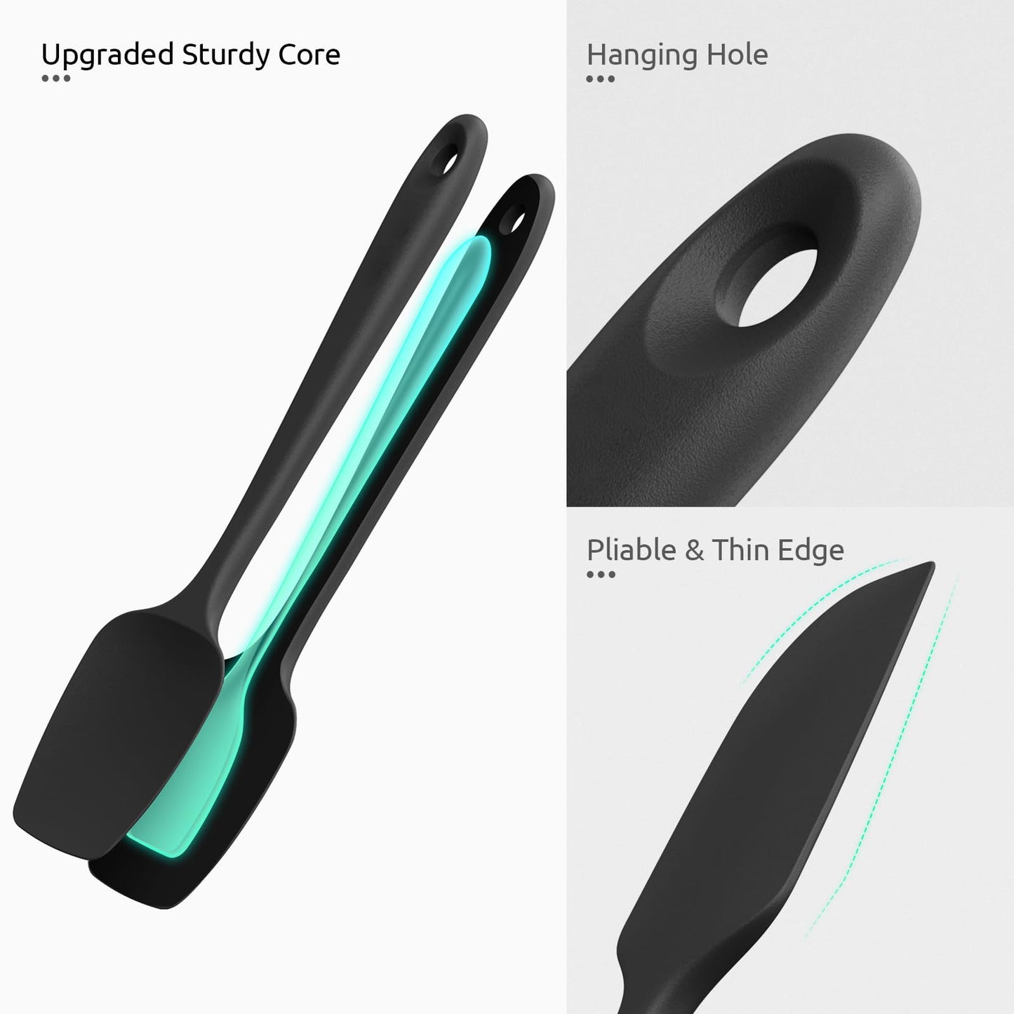 Minimalist Black Silicone Spatula Set, 600ºF High Heat Resistant