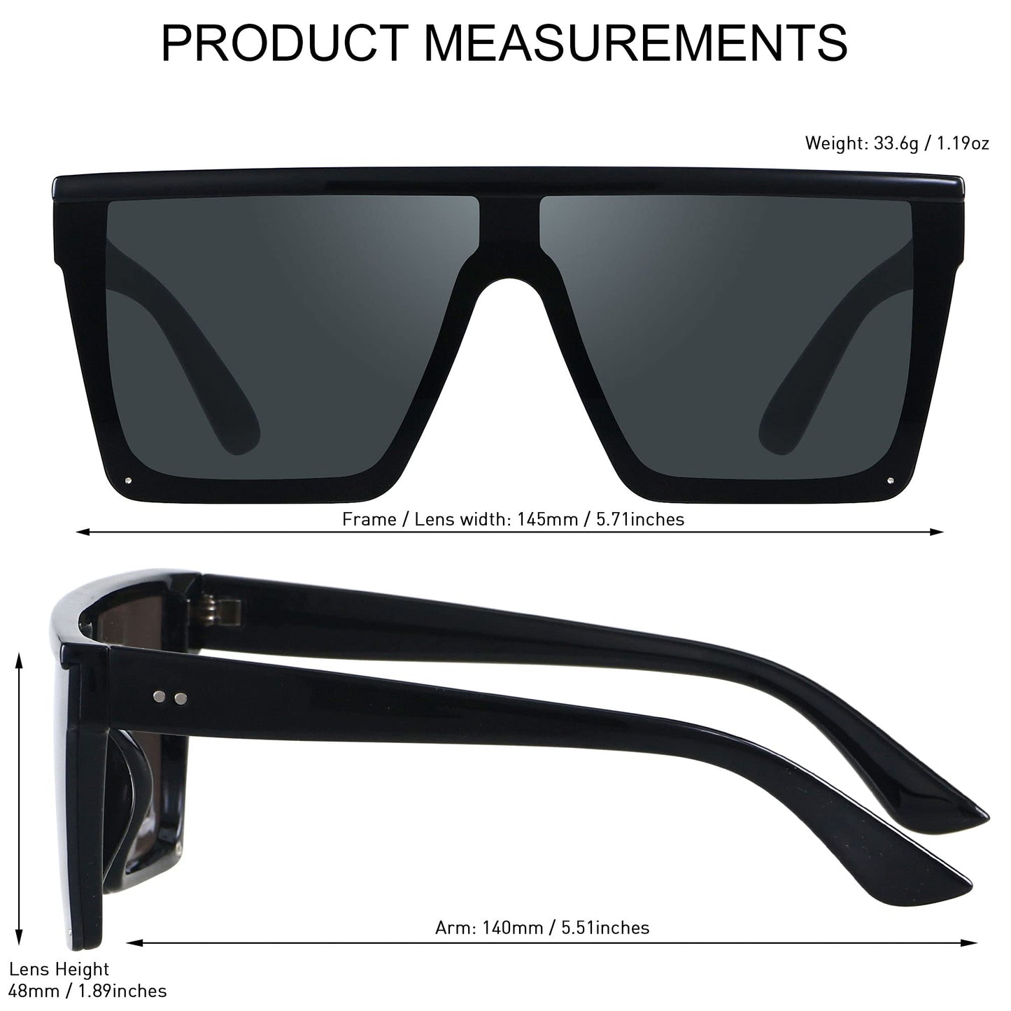 Minimalist Black Square Oversized Rimless Sunglasses w/UV Protection