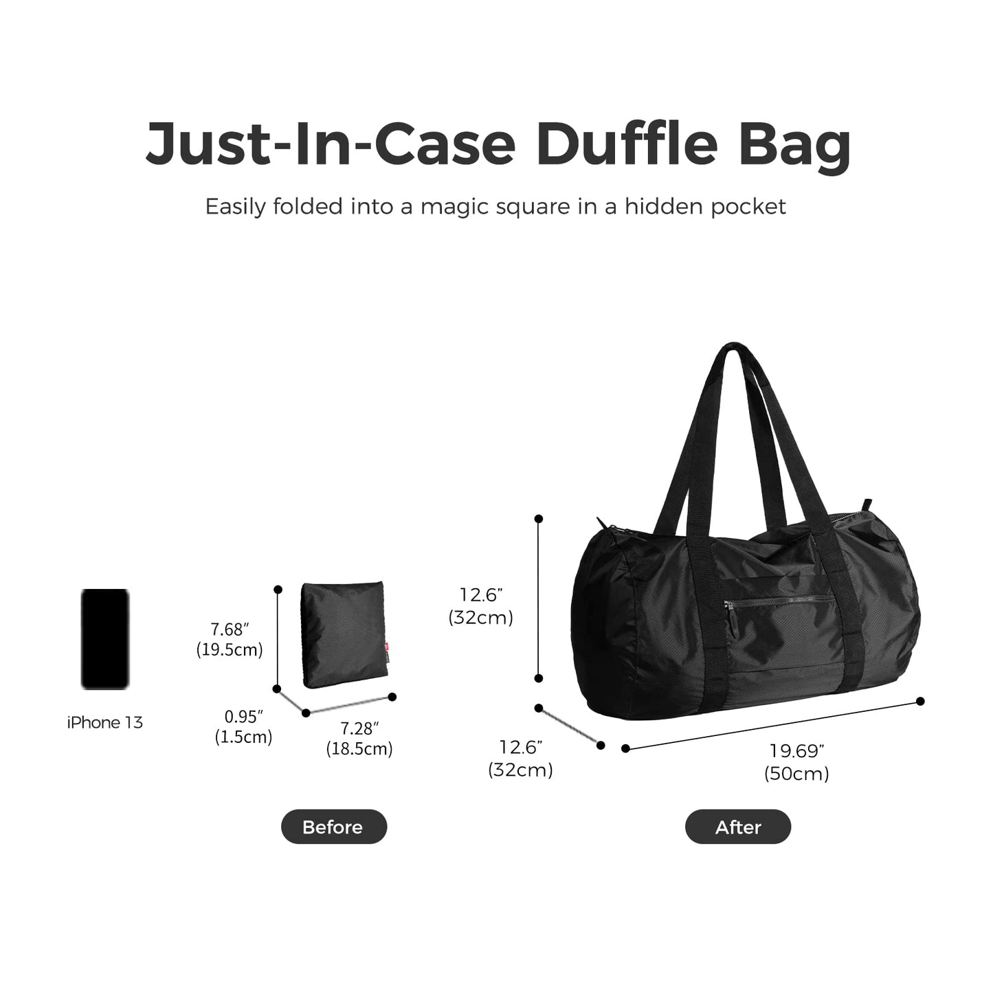 pack all 32L Foldable Travel Duffel Bag, Lightweight Weekender Bag, Water Resistant Gym Bag(Black)