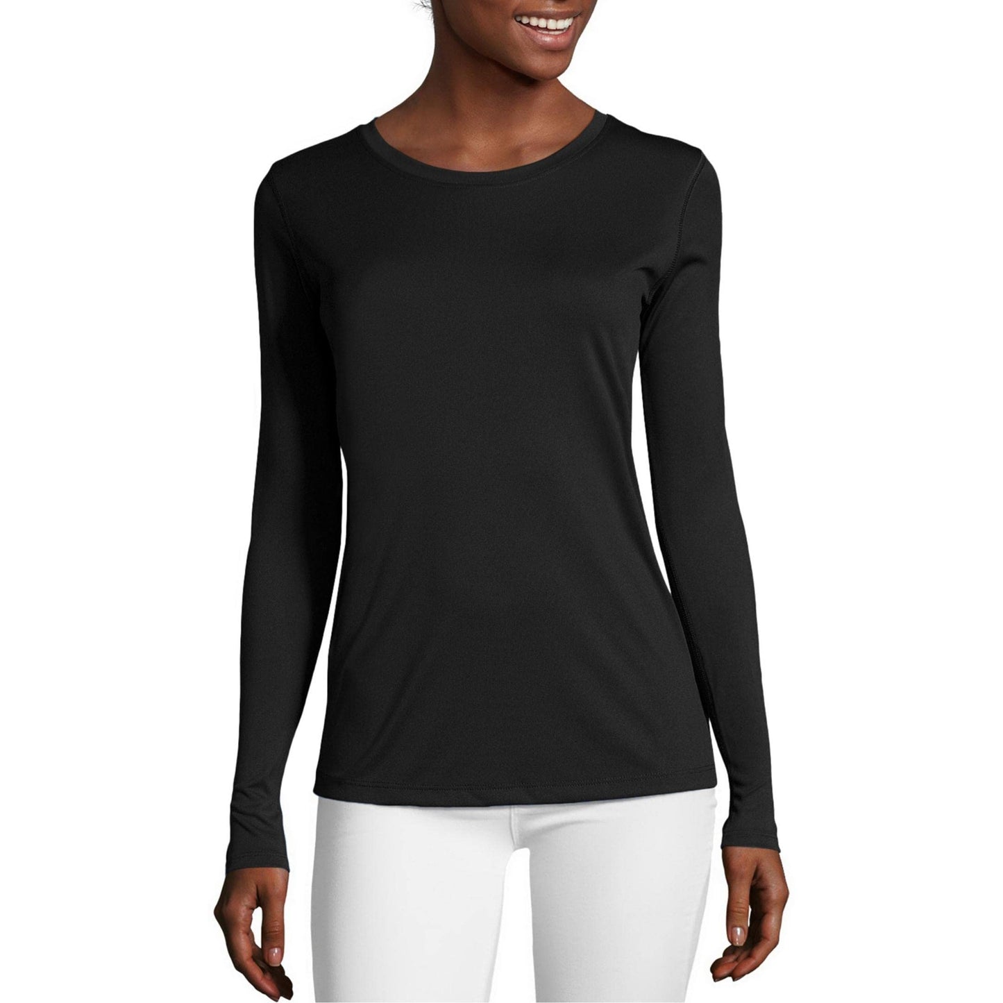 Minimalist Black Hanes Women's Sport Cool Dri Performance Long Sleeve T-Shirt
