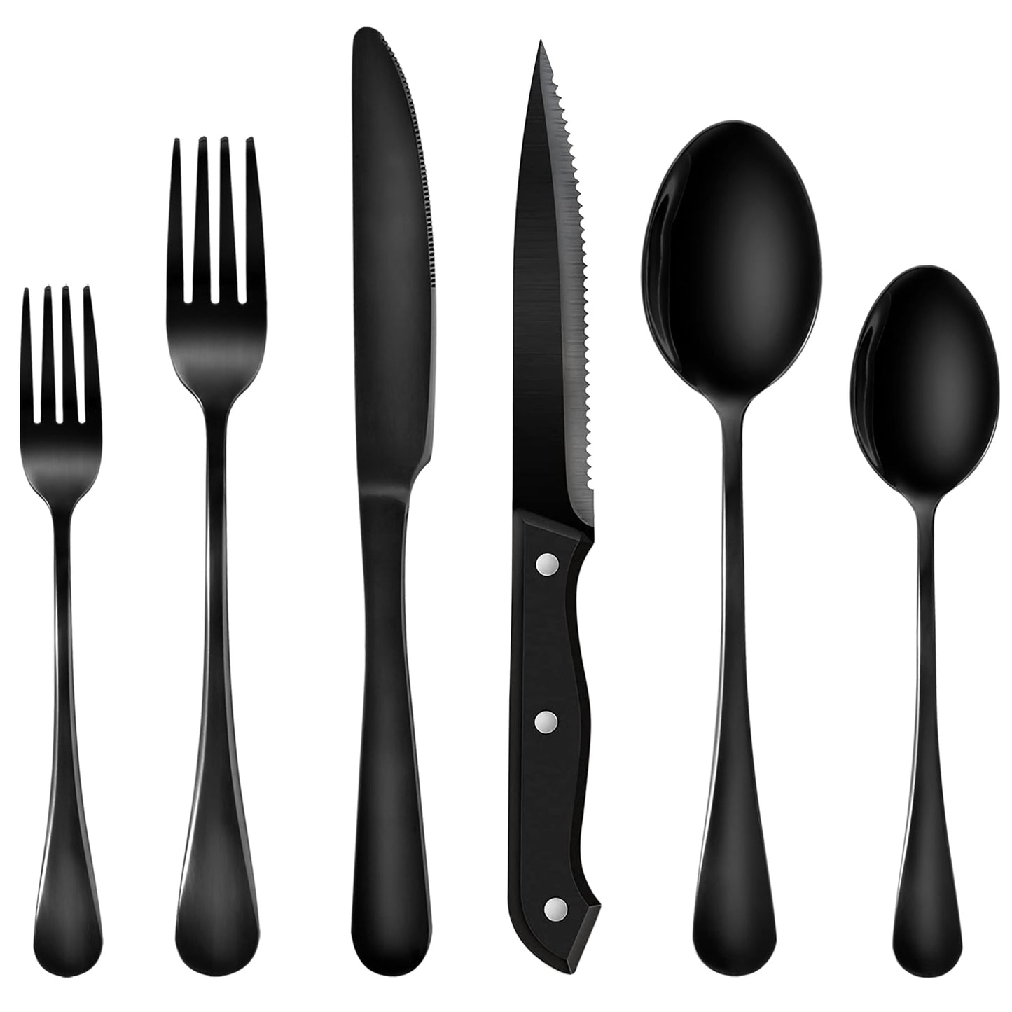 Minimalist Black 48-Piece Silverware Set with 8 Steak Knives