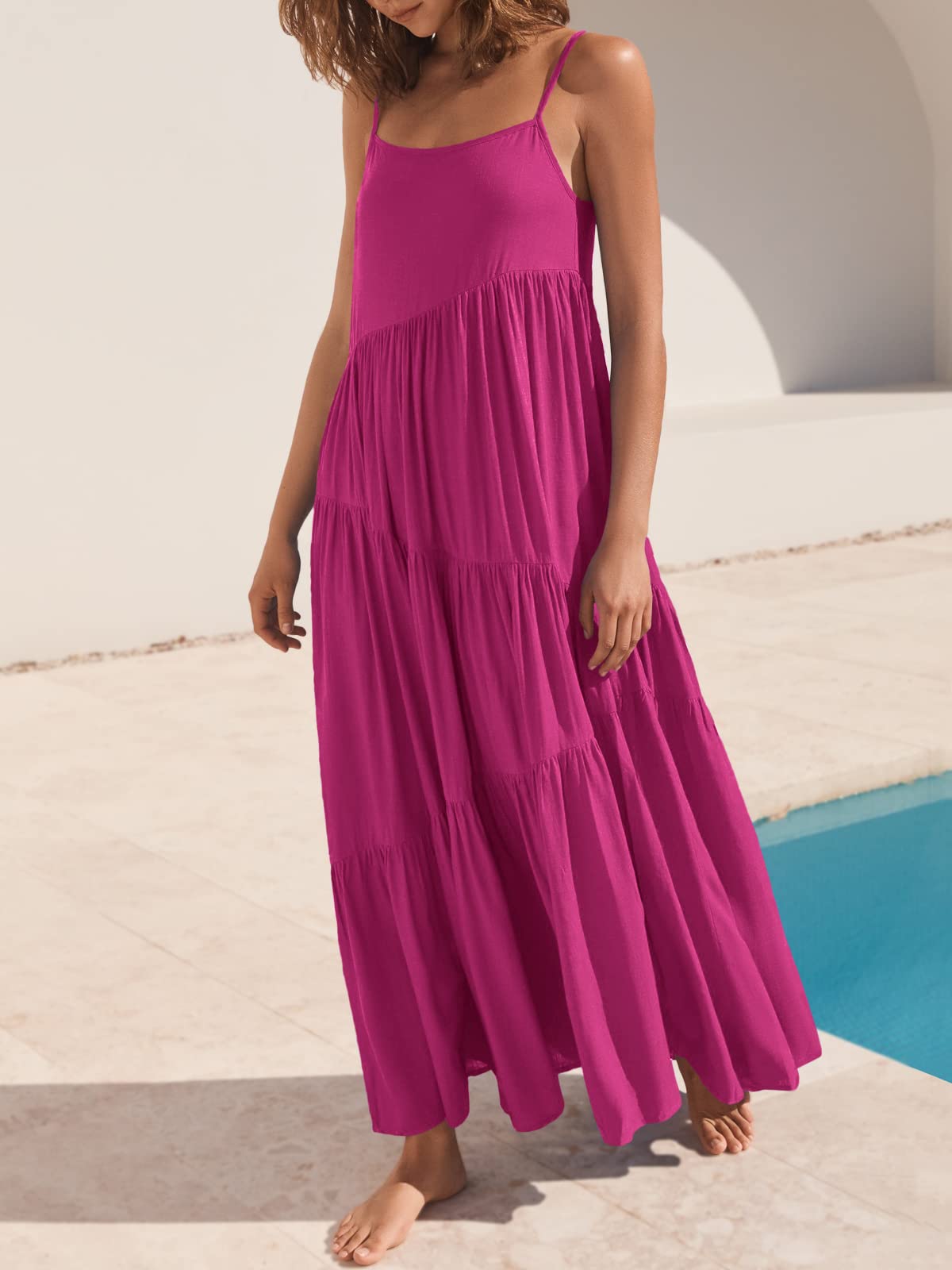 Minimalist Rose Summer Casual Women's Sleeveless Tiered Beach Maxi Dress