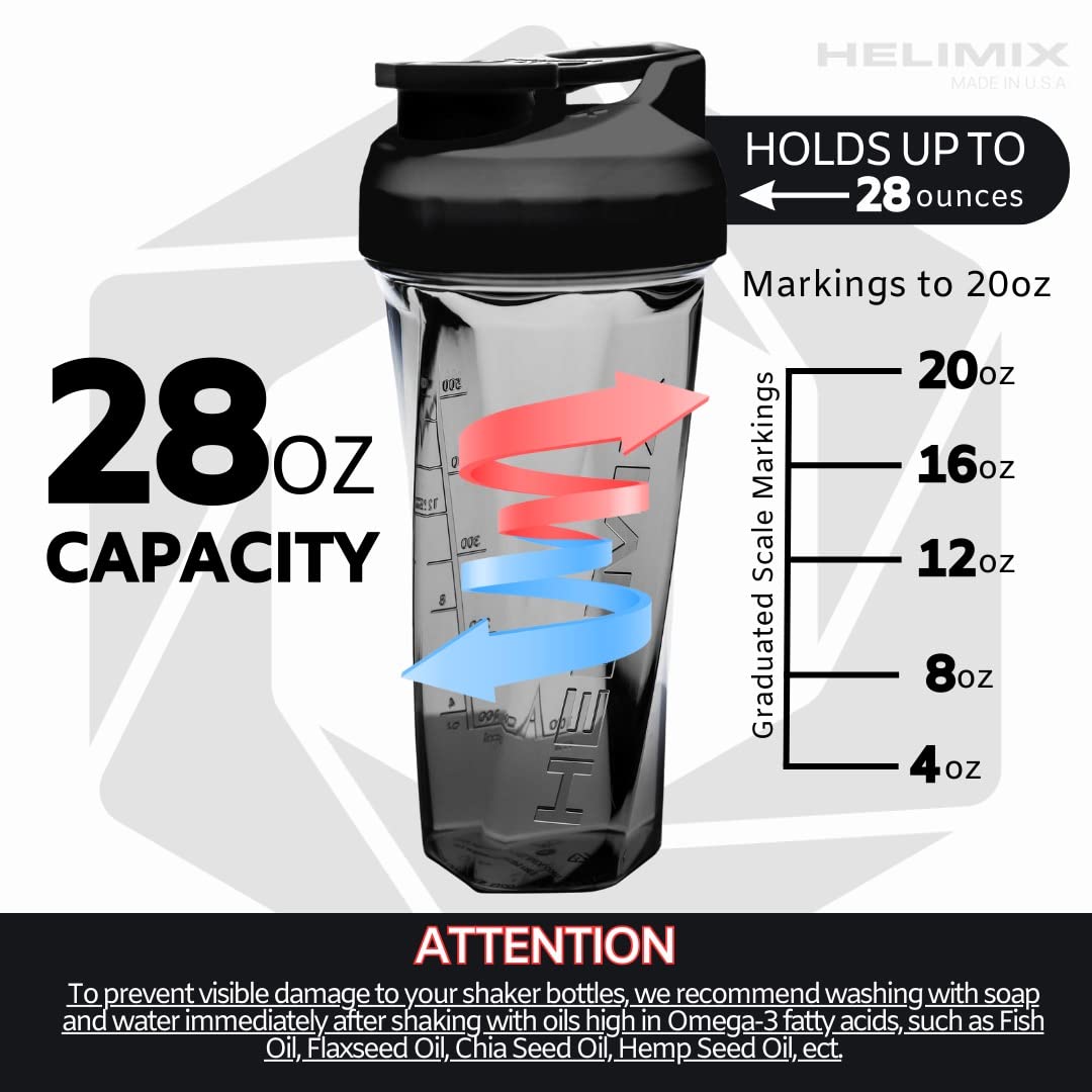 HELIMIX 2.0 Vortex Blender Shaker Bottle Holds upto 28oz | No Blending Ball or Whisk | USA Made | Portable Pre Workout Whey Protein Drink Shaker Cup | Mixes Cocktails Smoothies Shakes | Top Rack Safe