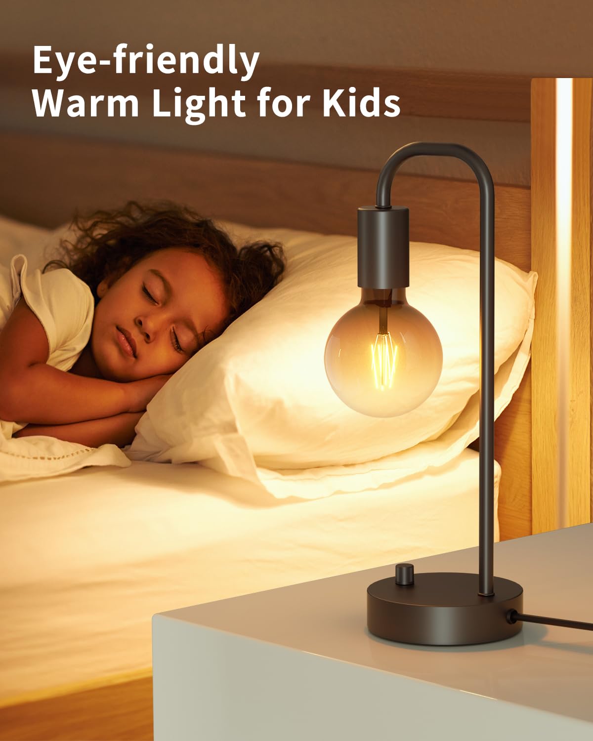 Minimalist Black Industrial Dimmable Table Lamp with Gradient Black Art LED Bulb, Set of 2