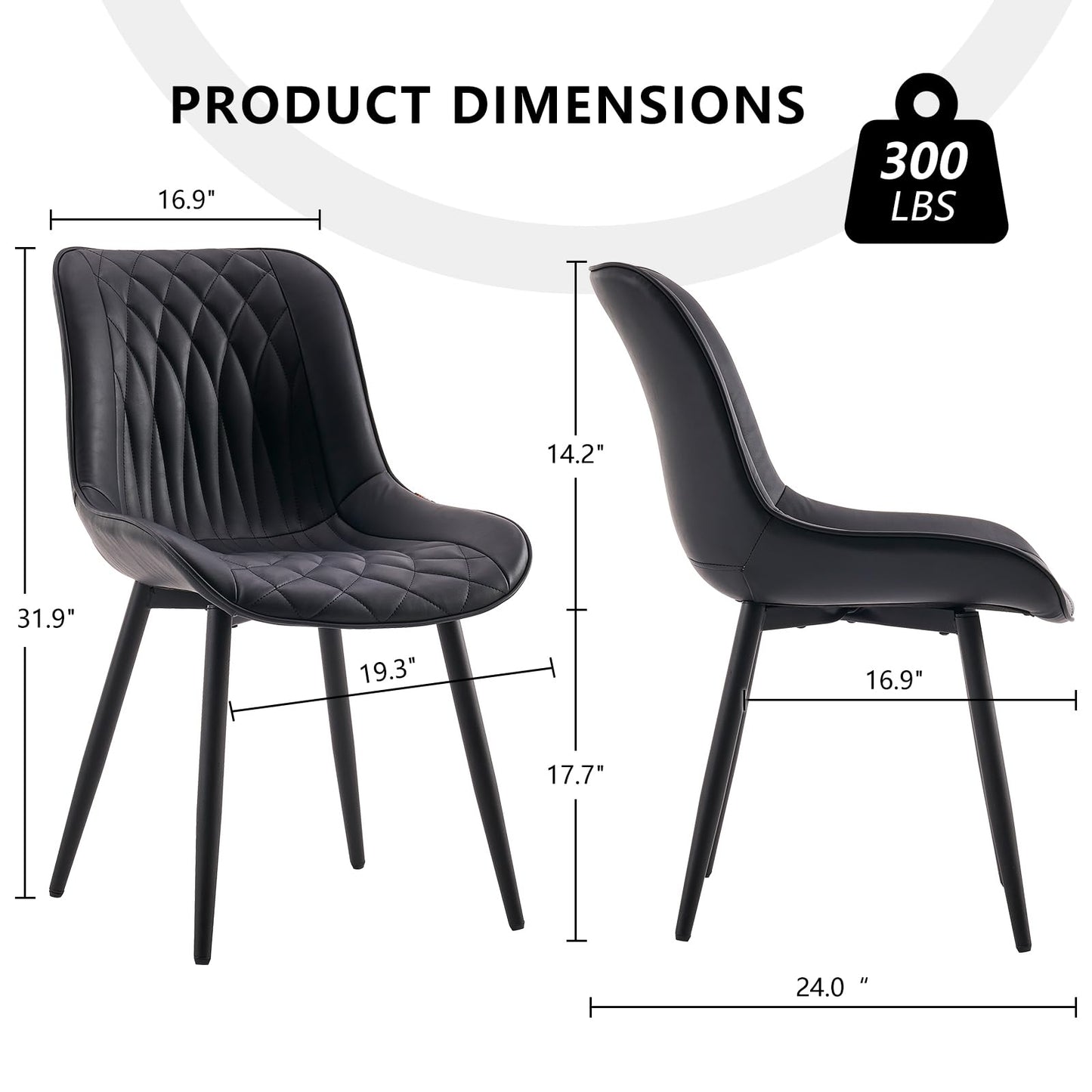 Minimalist Black Leather Upholstered Chairs, 2 pcs