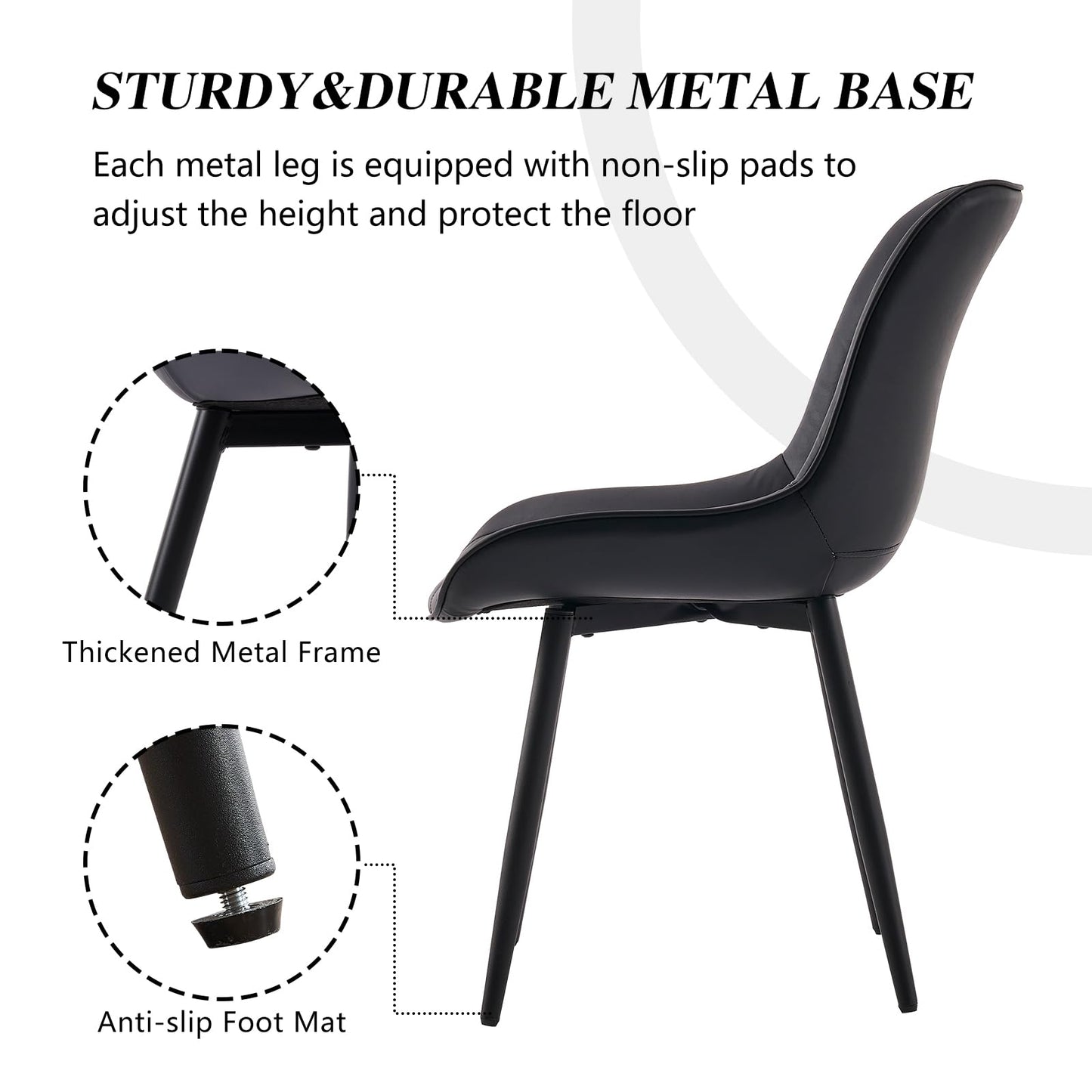 Minimalist Black Leather Upholstered Chairs, 2 pcs