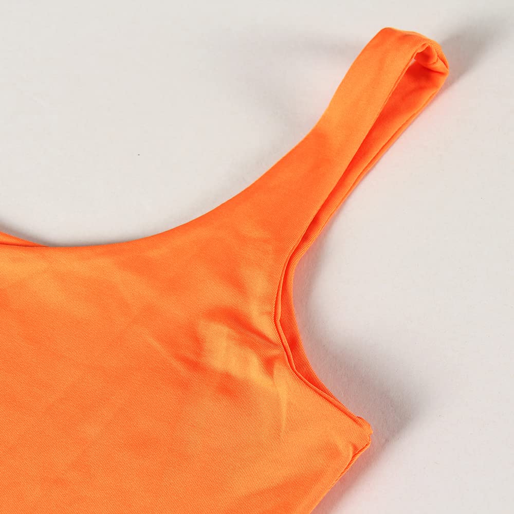 Minimalist Orange Asymmetrical Bodycon Spaghetti Strap Women's Dress