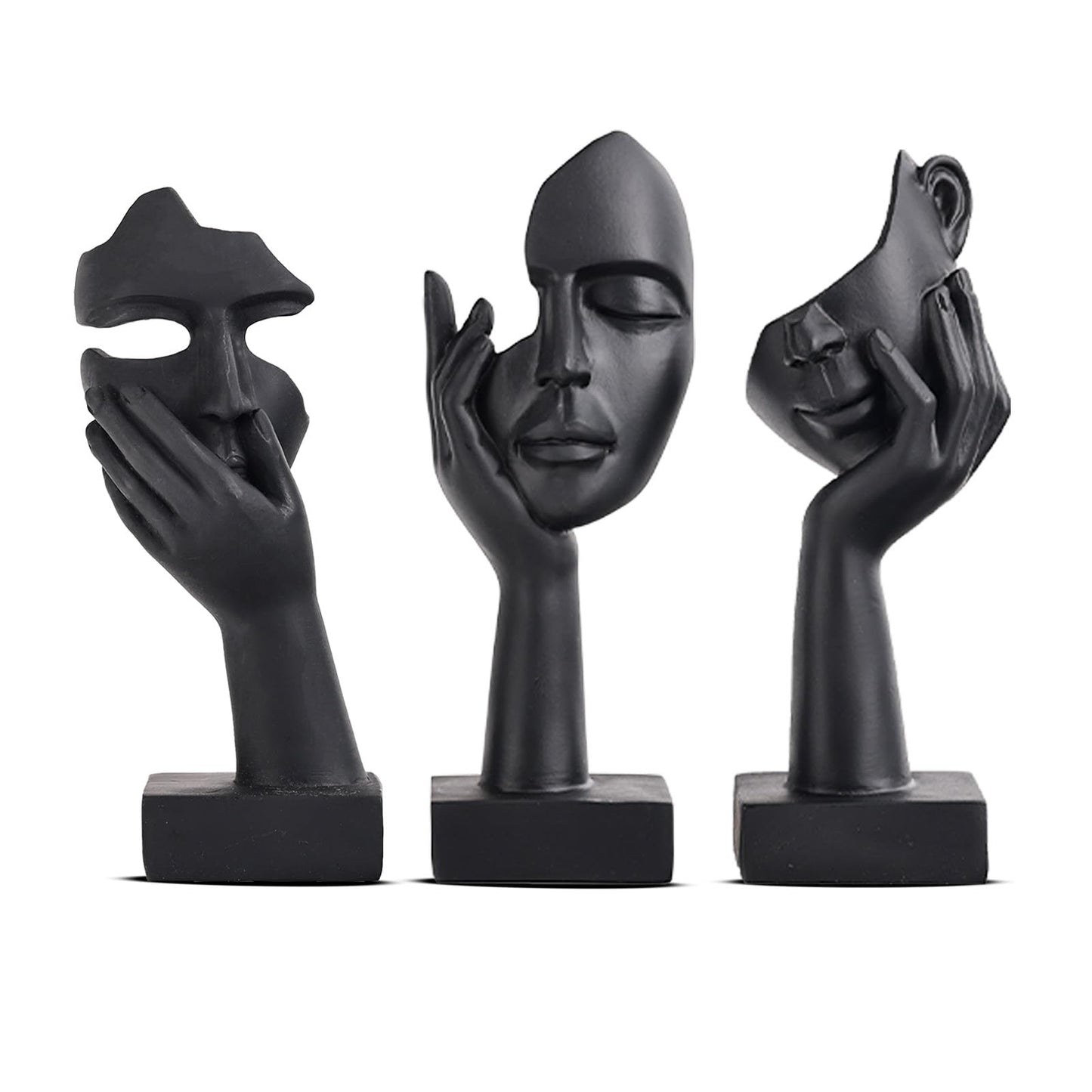 Minimalist Black Home Decor Accent Face Statue, 3 Pc Set