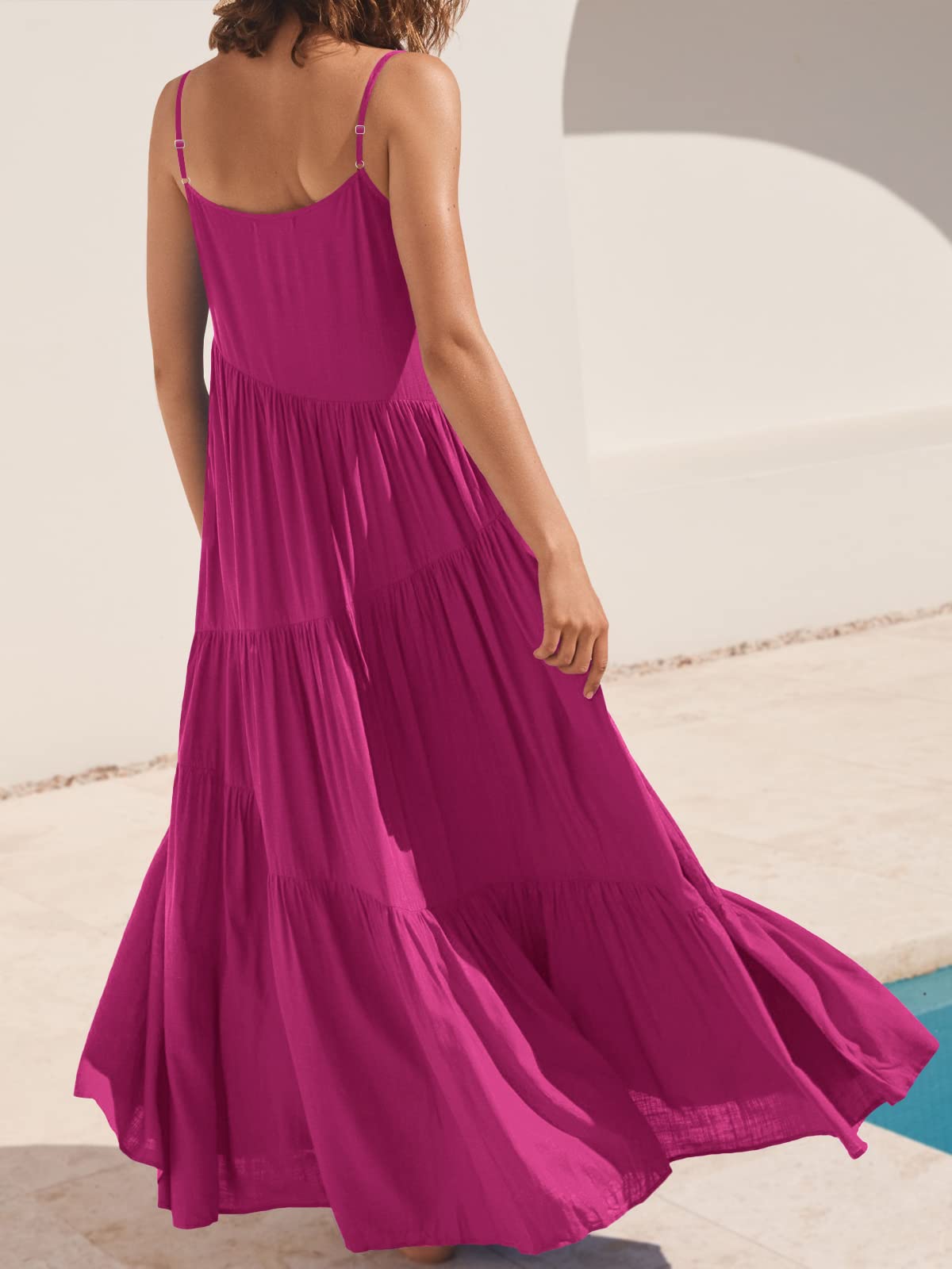 Minimalist Rose Summer Casual Women's Sleeveless Tiered Beach Maxi Dress