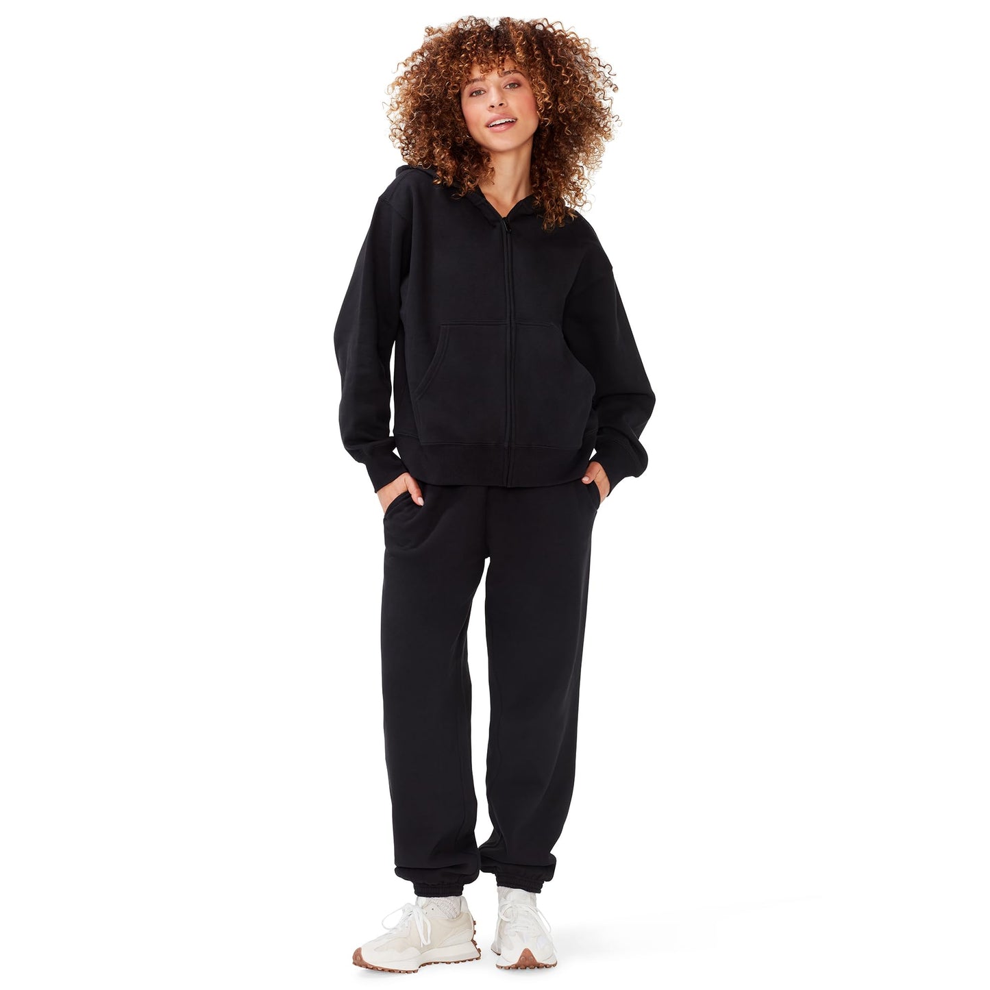Minimalist Black Oversized, Boyfriend Fit Women's Fleece Zip Hoodie