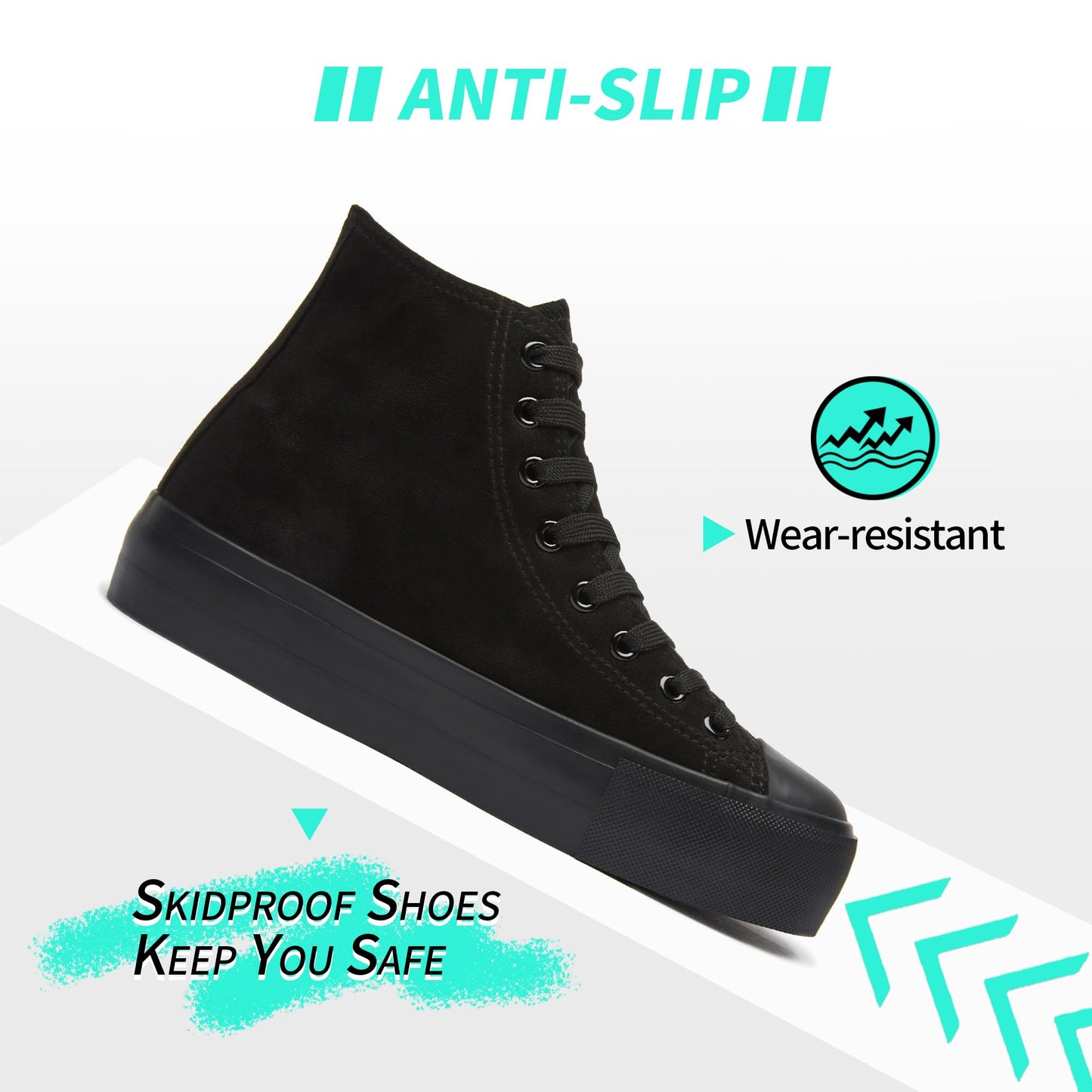 Minimalist Black Platform High Top Faux Suede Sneakers