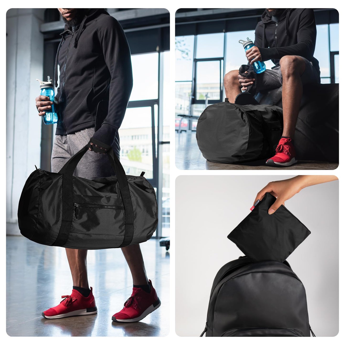 pack all 32L Foldable Travel Duffel Bag, Lightweight Weekender Bag, Water Resistant Gym Bag(Black)