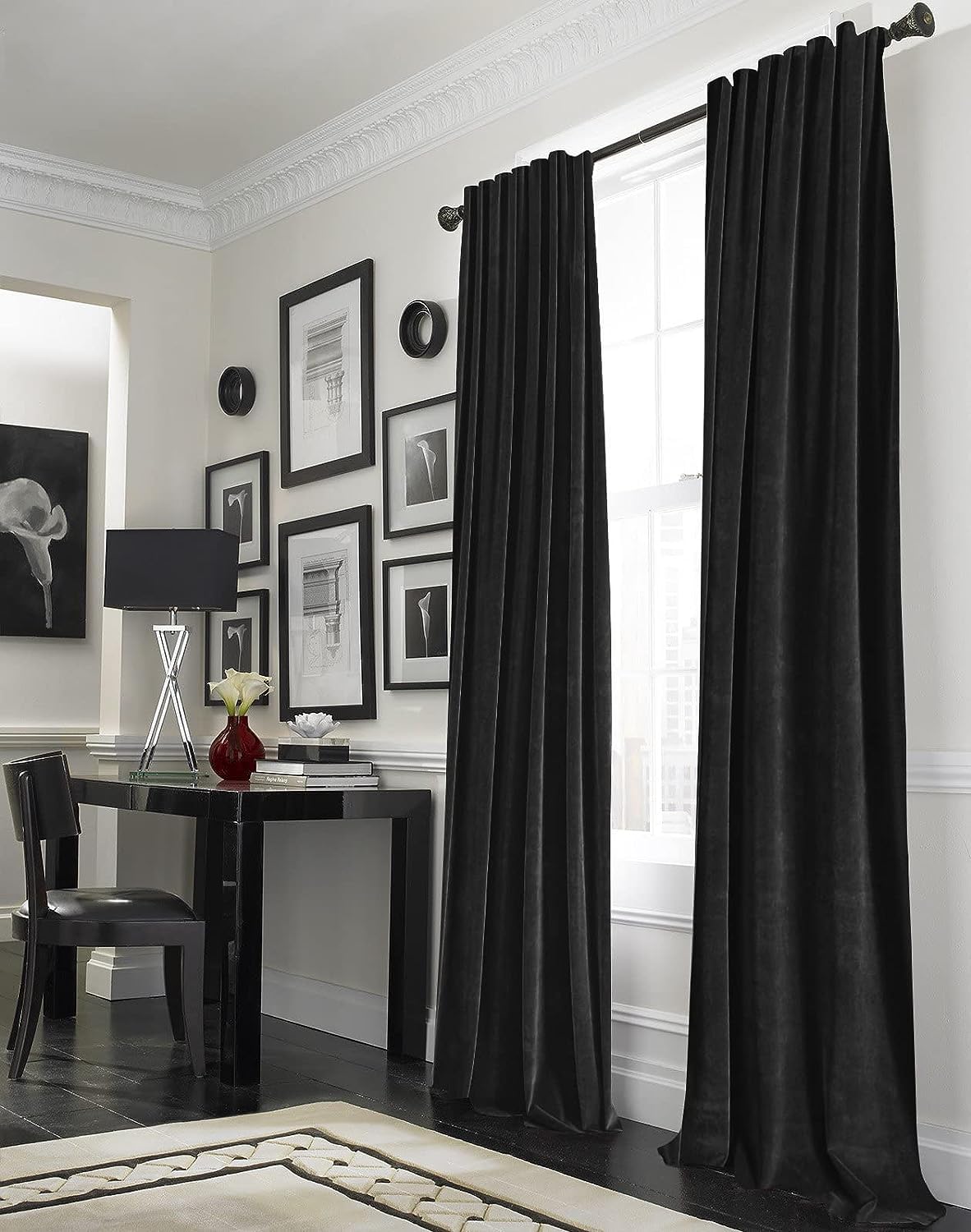 Minimalist Black Velvet Curtains, 90" Length