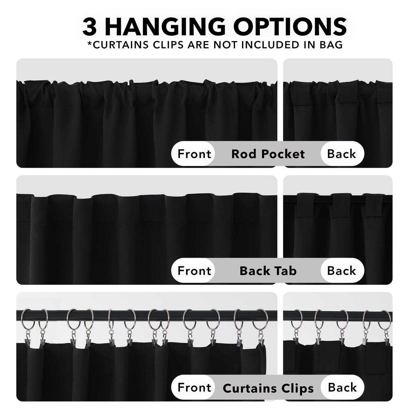 Minimalist Black Blackout Curtains, 2 Panels, 52"Wx84"L