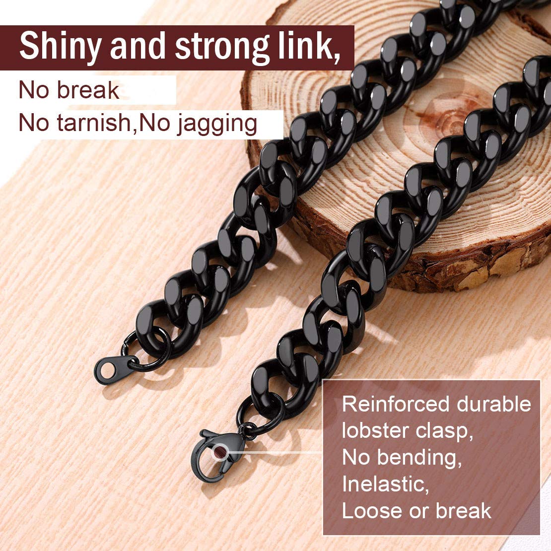 Minimalist Black Chunky Cuban Link Curb Chain Necklace - 12mm Wide, 20 Inches