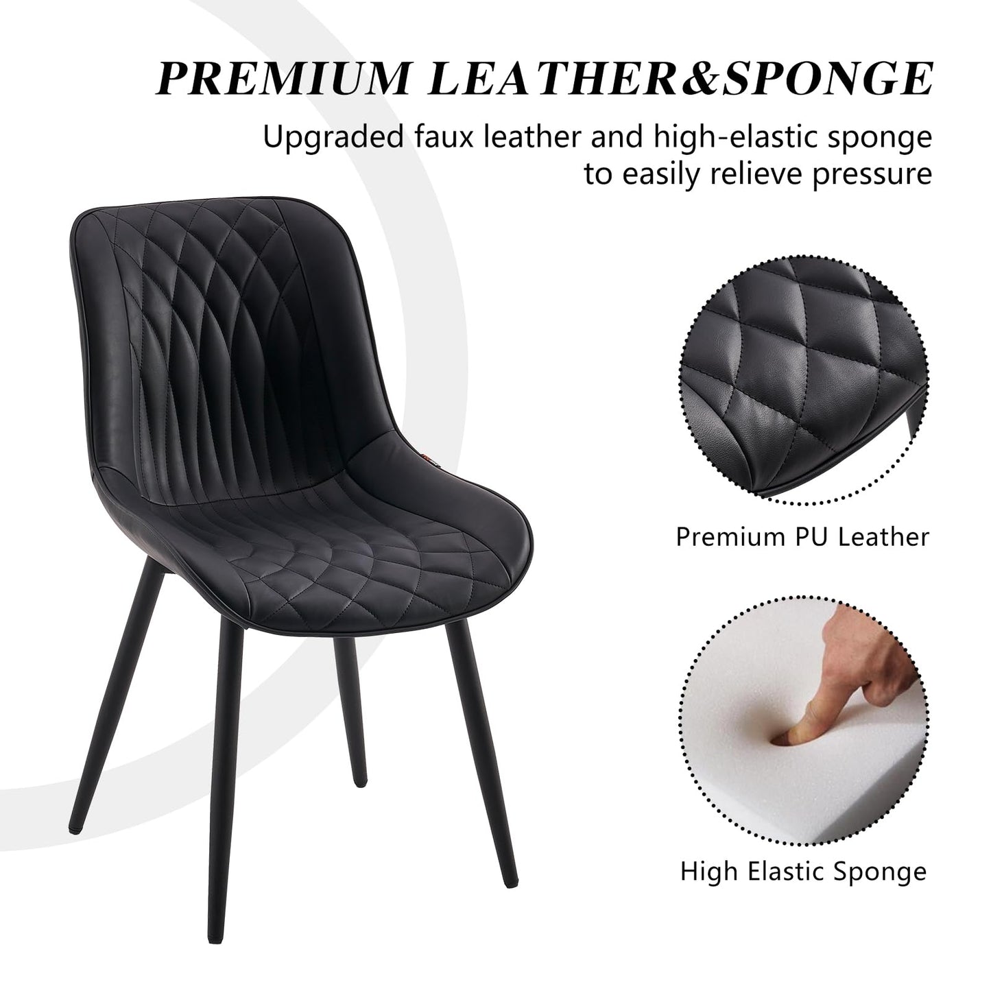 Minimalist Black Leather Upholstered Chairs, 2 pcs