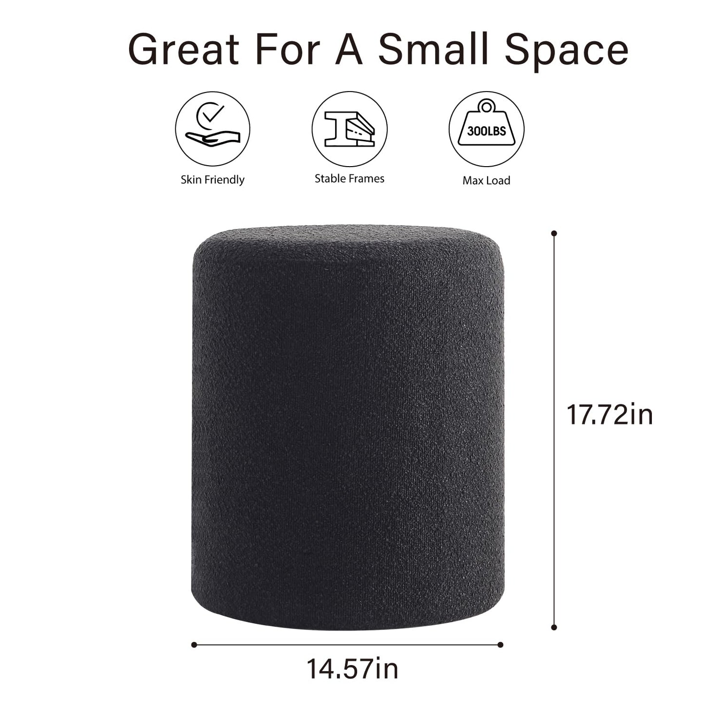 Minimalist Black Modern Round Upholstered Ottoman with Soft Padded Seat, Multifunctional Vanity Chair, Footrest, Stool, Ottoman Foot Stool for Living Room, Bedroom, Bathroom