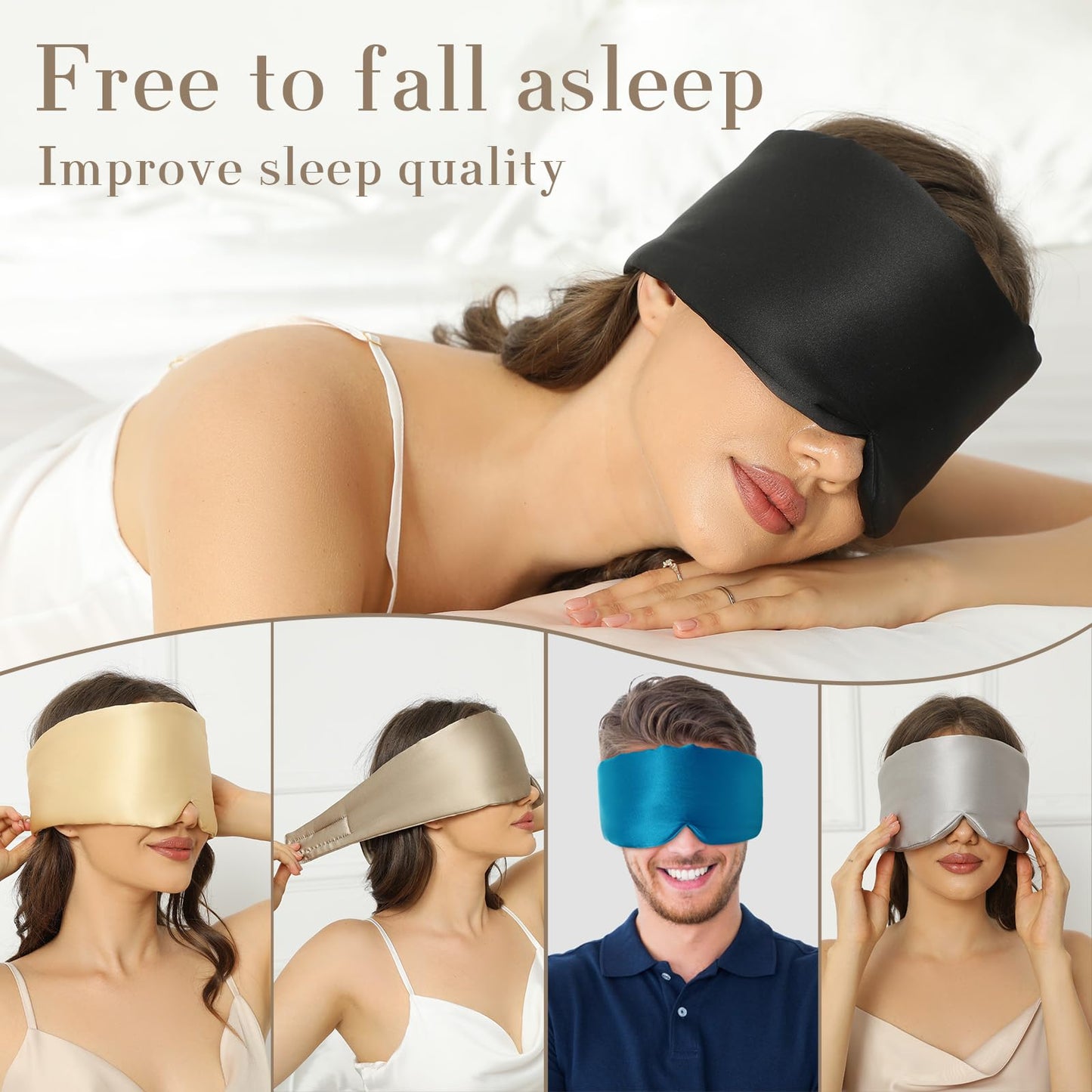 Minimalist Black Silk Sleep, Eye Mask with Adjustable Band