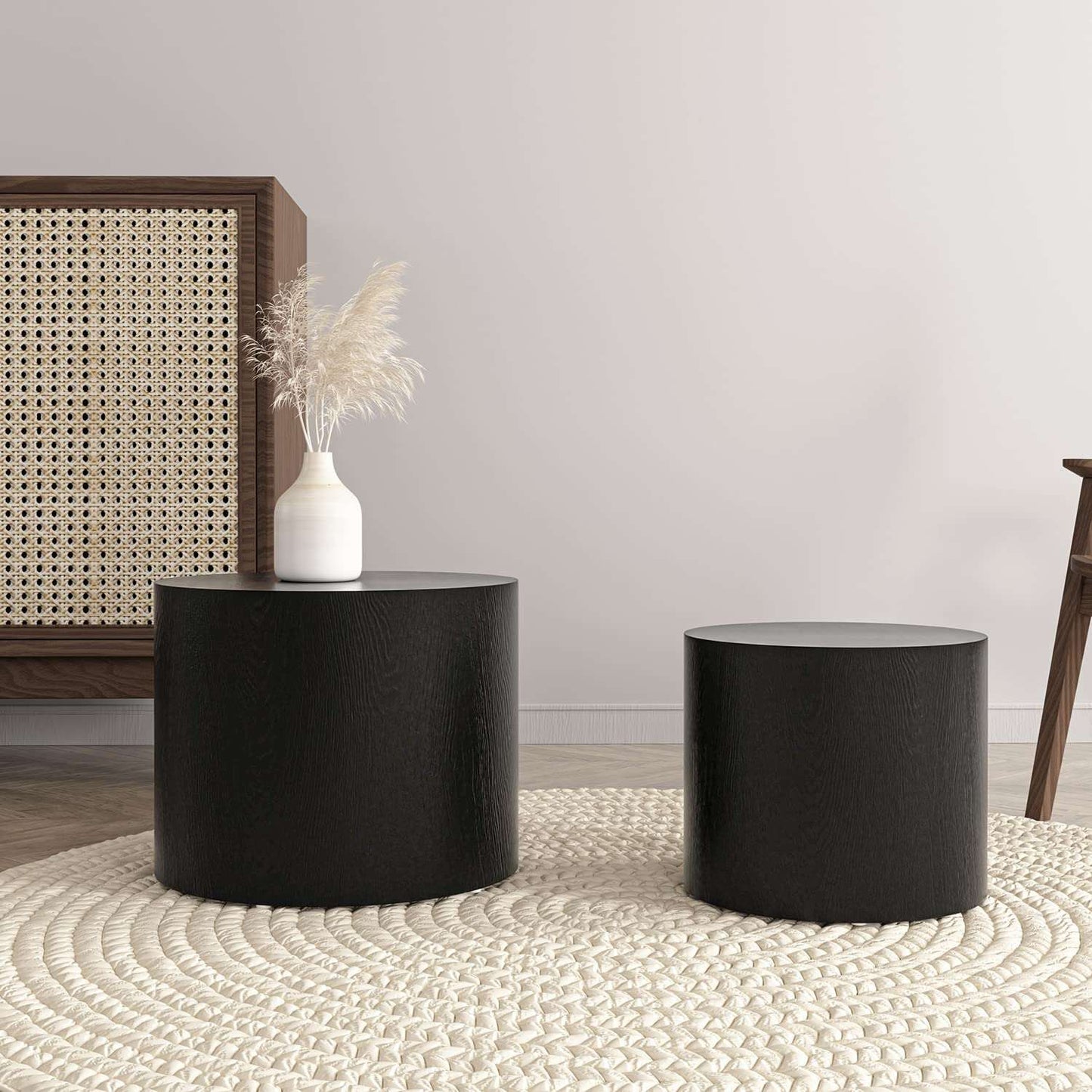 Minimalist Black Modern Black Nesting Side Table, 2 pcs
