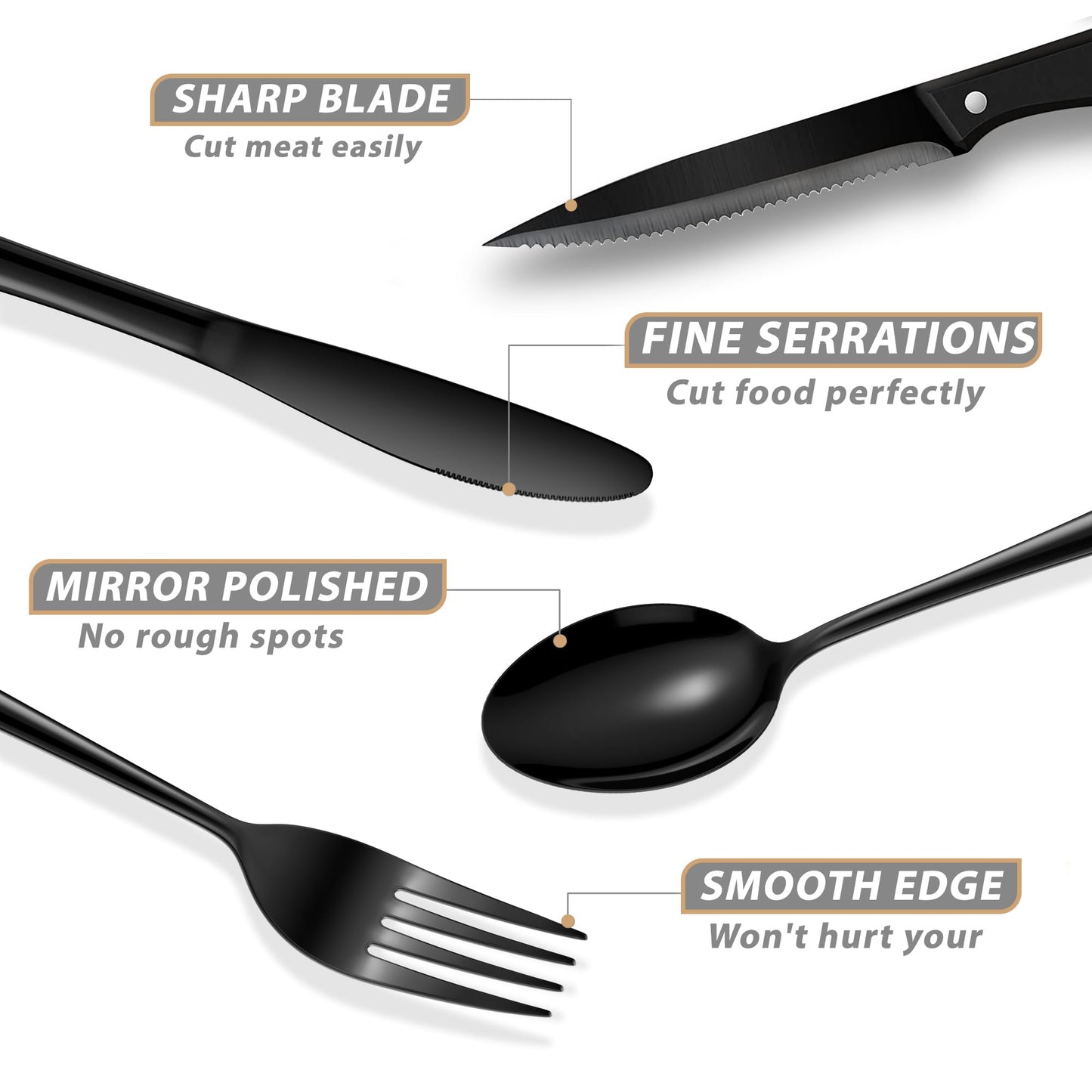 Minimalist Black 48-Piece Silverware Set with 8 Steak Knives
