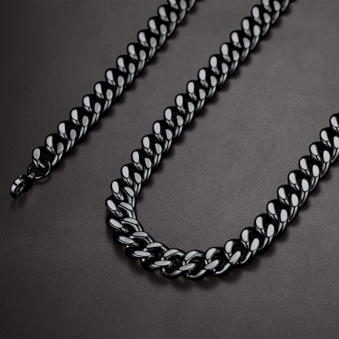 Minimalist Black Chunky Cuban Link Curb Chain Necklace - 12mm Wide, 20 Inches