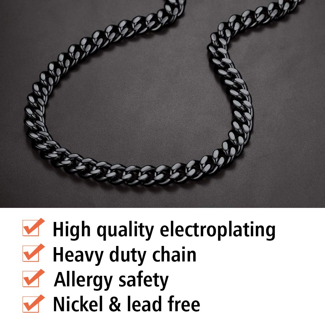 Minimalist Black Chunky Cuban Link Curb Chain Necklace - 12mm Wide, 20 Inches