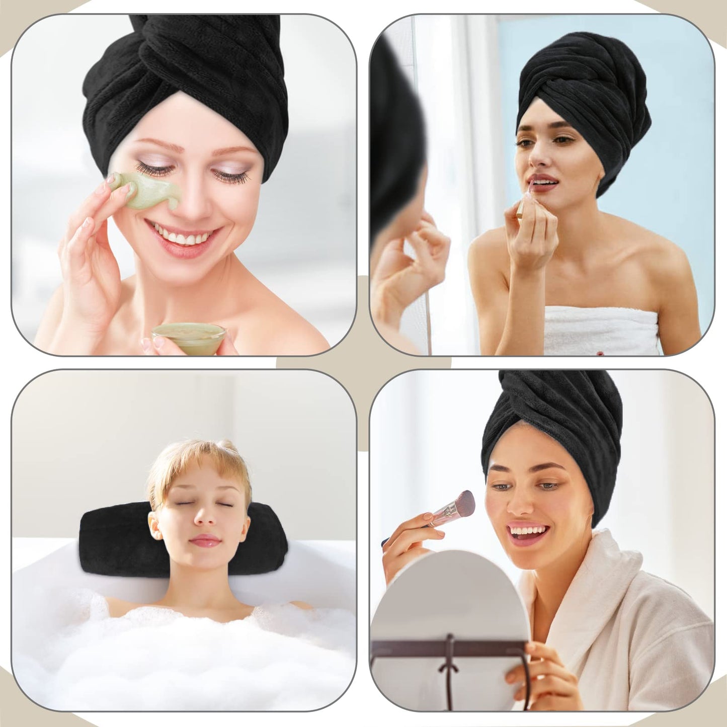 Minimalist Black Microfibre Hair Towel Wrap, 20"x40", Set of 2