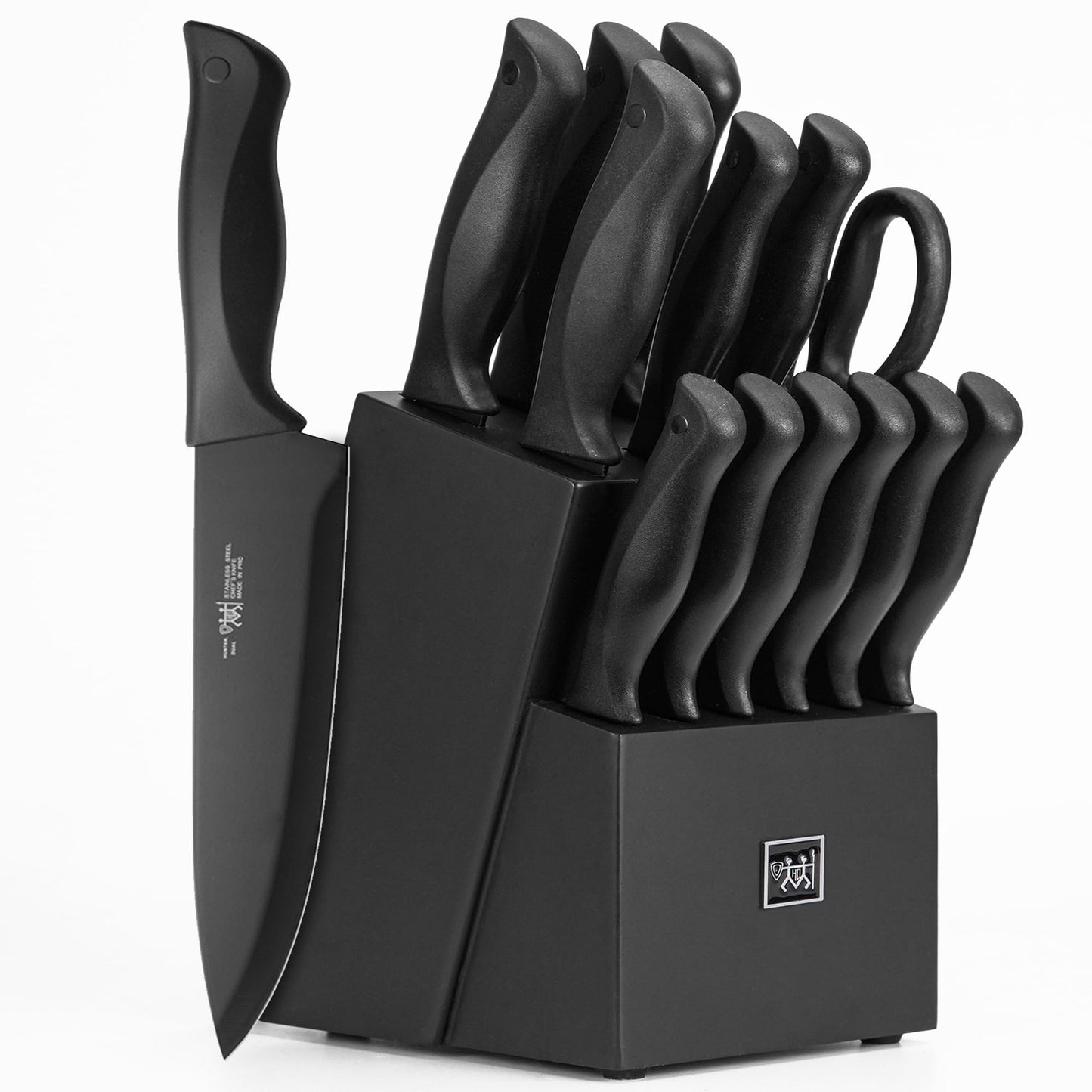 Minimalist Black HUNTER Knife Set, 15 Pc Kitchen Knife Set w/Block