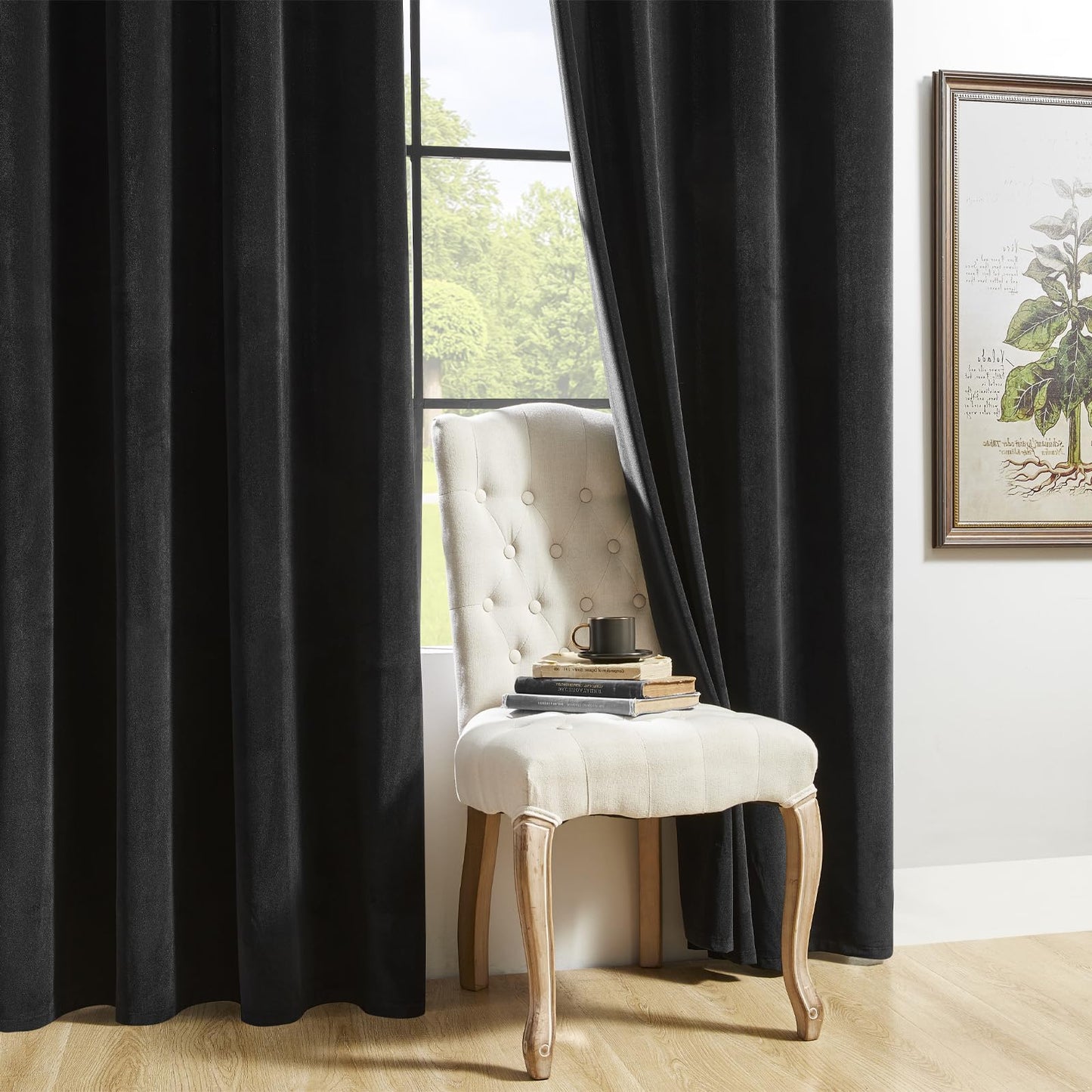 Minimalist Black Velvet Curtains, 90" Length