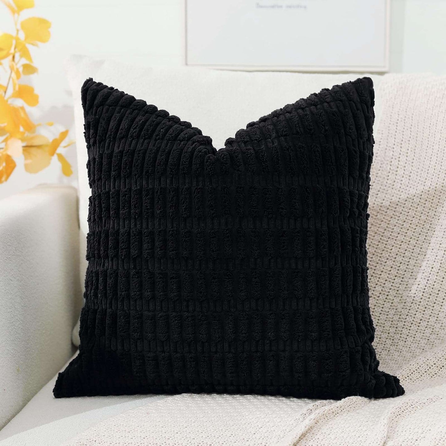 Minimalist Black Corduroy Throw Pillow Covers 20"x20"