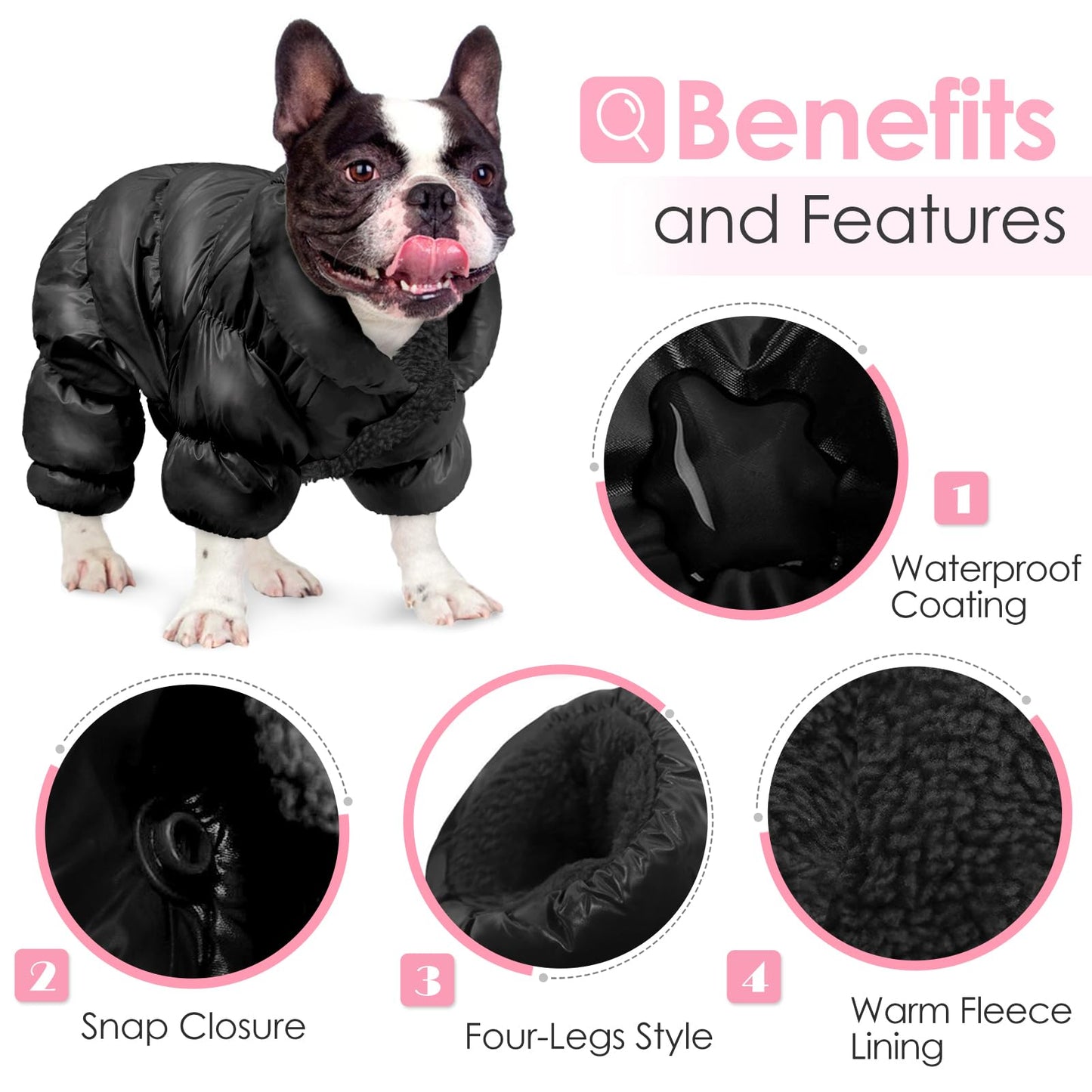 Minimalist Black Waterproof Jacket for Small Dogs