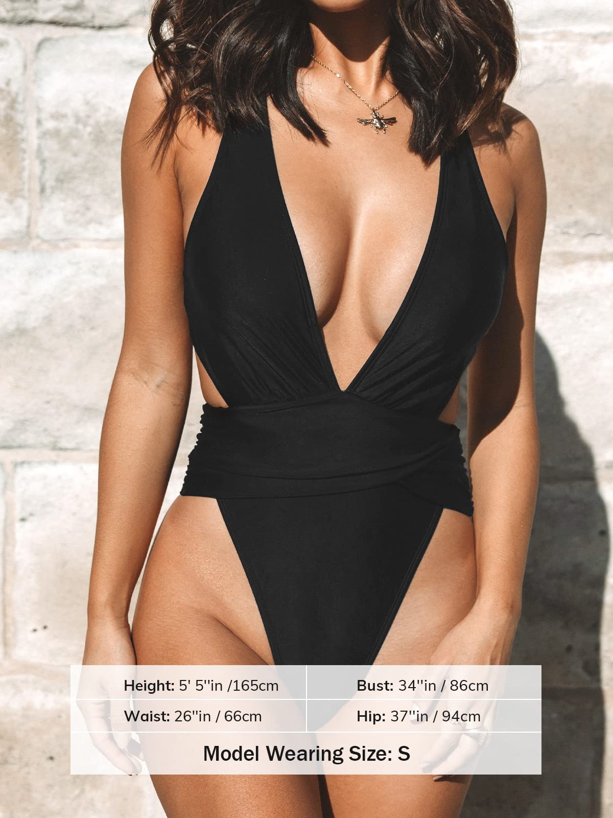 Minimalist Black One Piece Cut Out Ruched Swimsuit