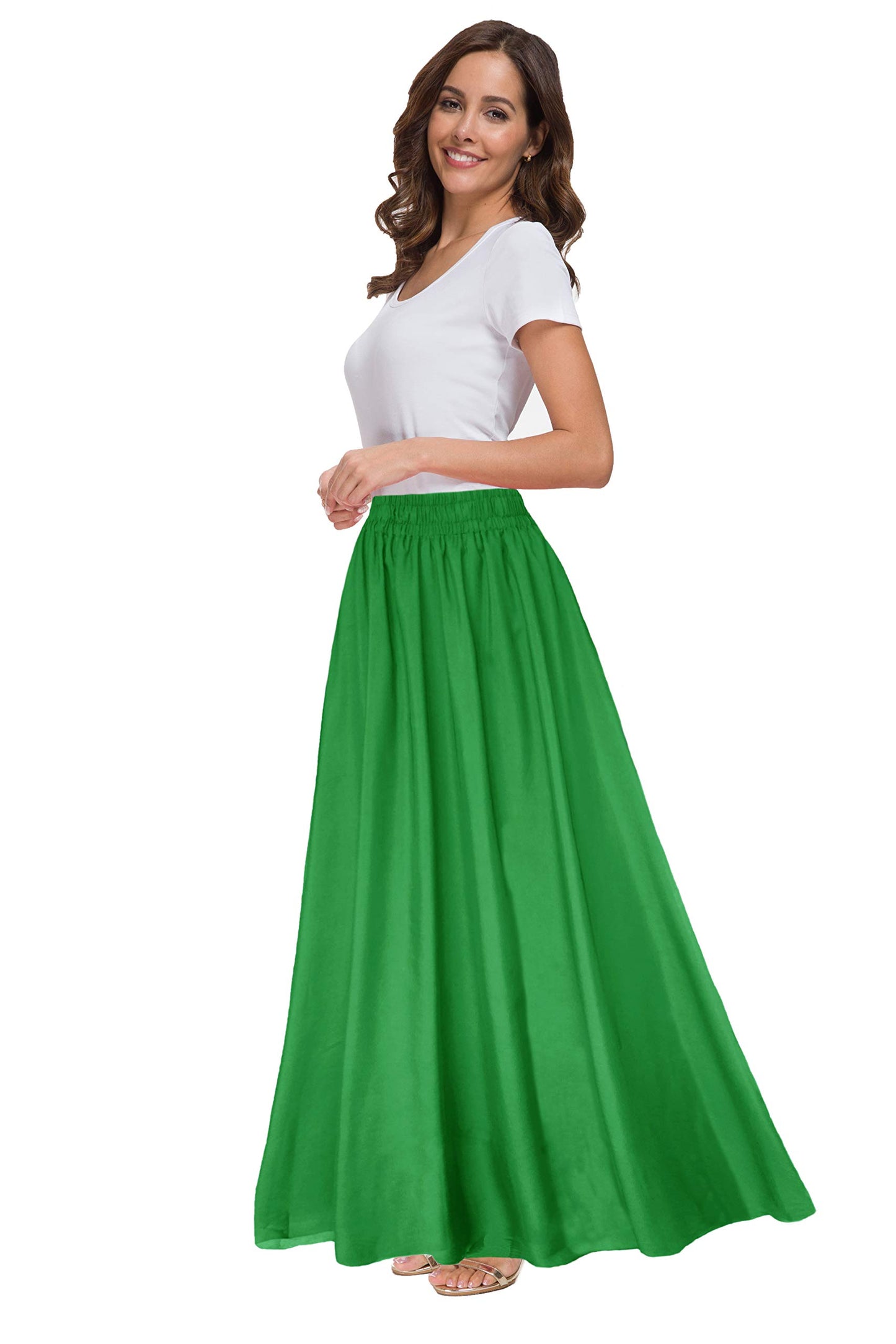 Minimalist Green Chiffon Ankle-Length Retro Maxi Skirt