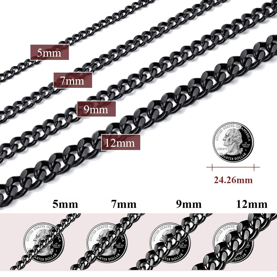 Minimalist Black Chunky Cuban Link Curb Chain Necklace - 12mm Wide, 20 Inches