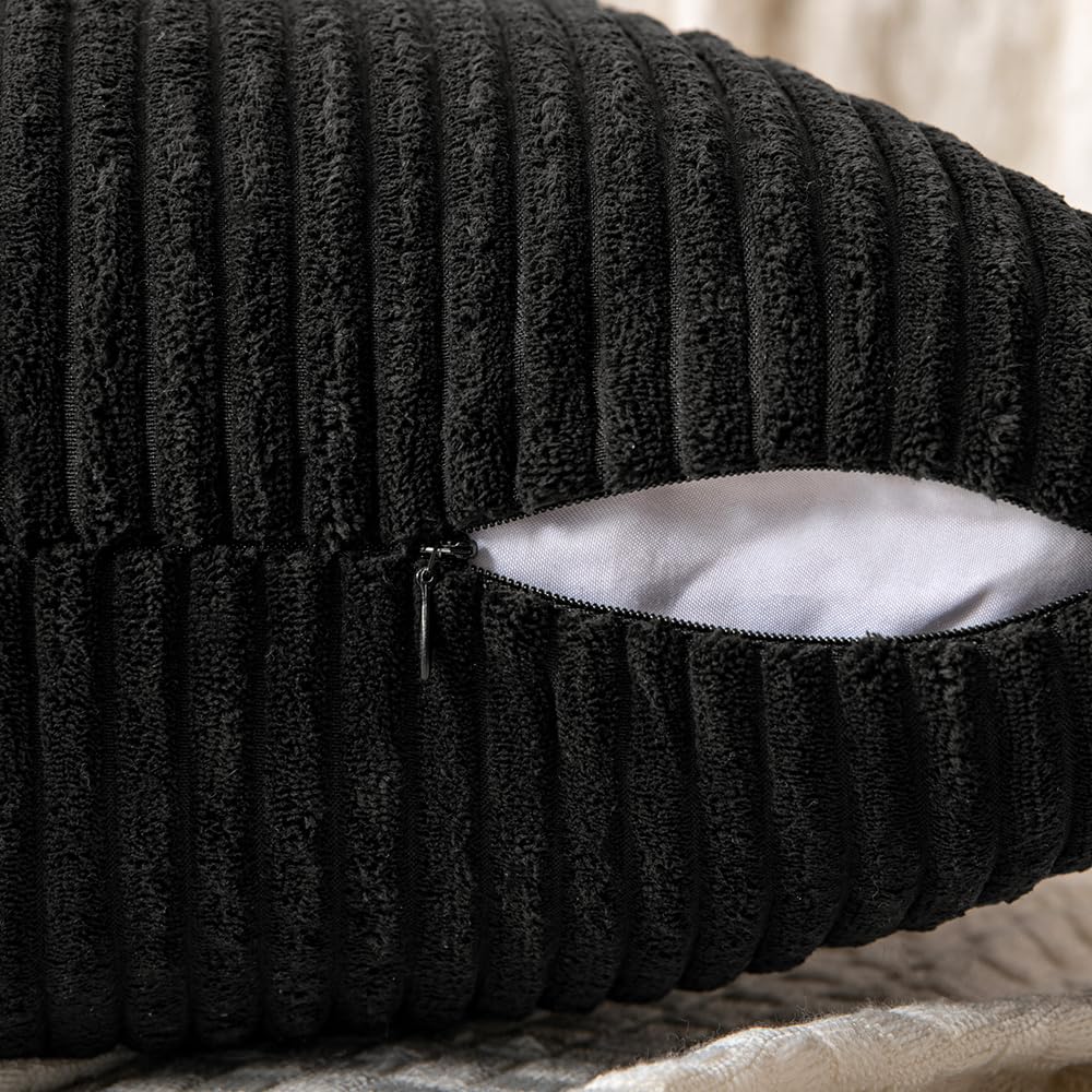 Minimalist Black Corduroy Throw Pillow Covers 18" x 18", 2pcs