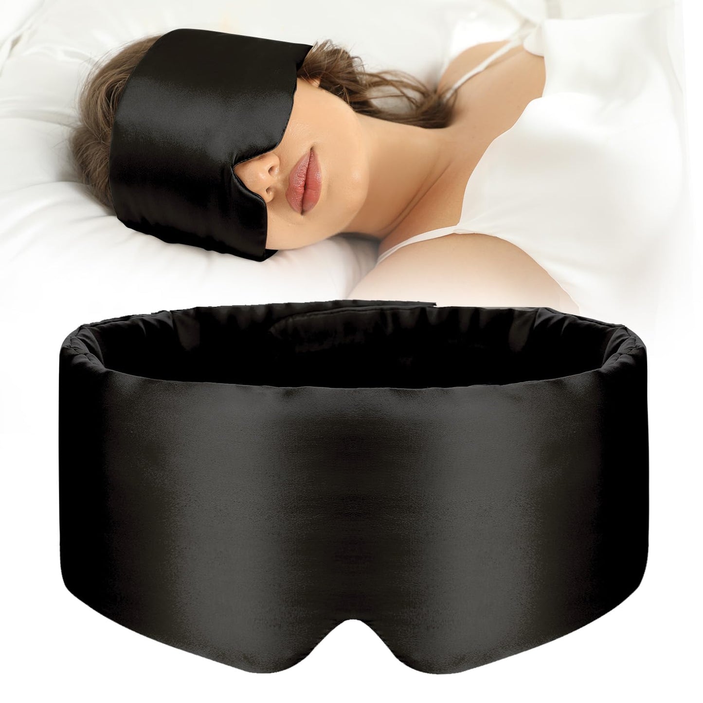 Minimalist Black Silk Sleep, Eye Mask with Adjustable Band