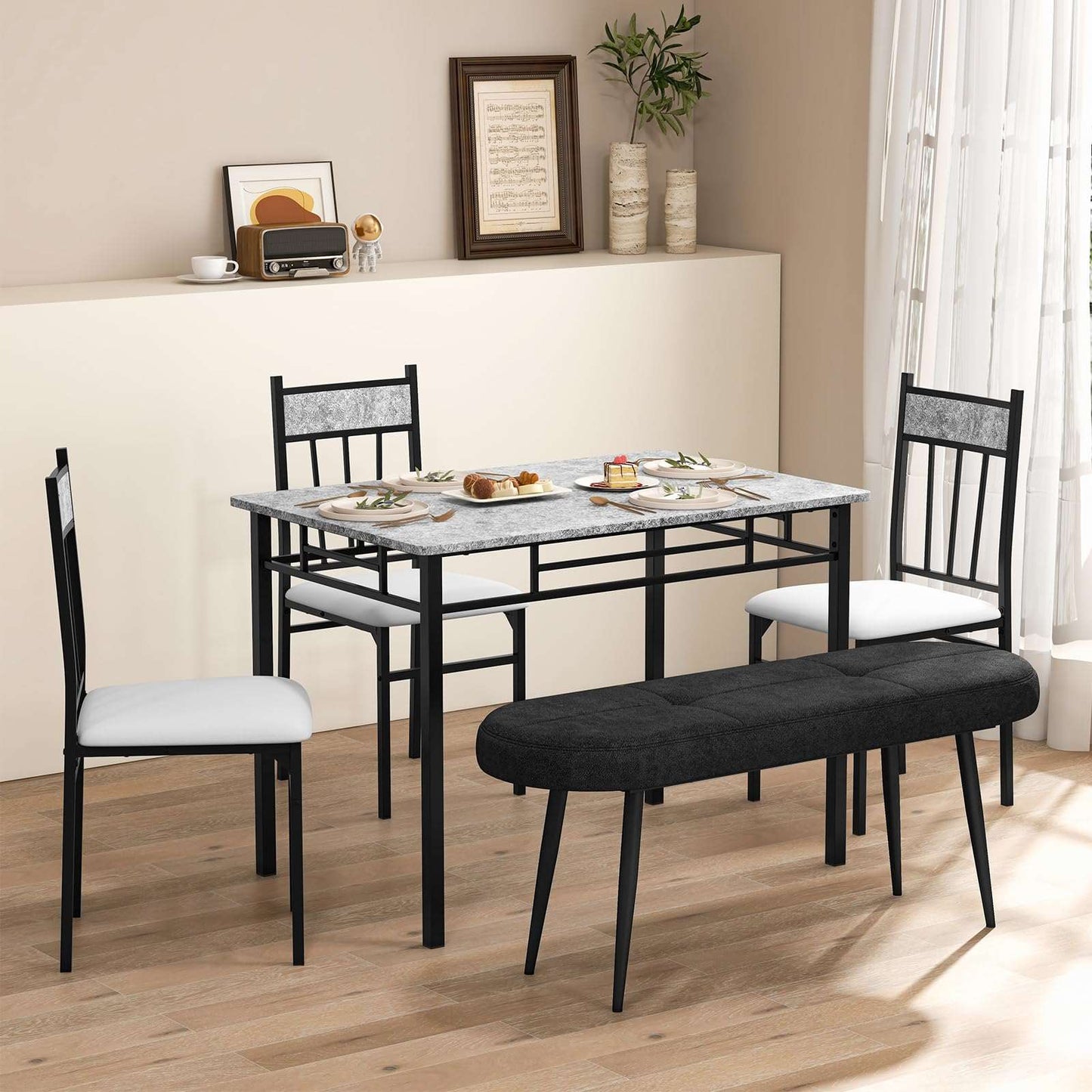 Minimalist Black 47" Upholstered Bench w/Metal Legs