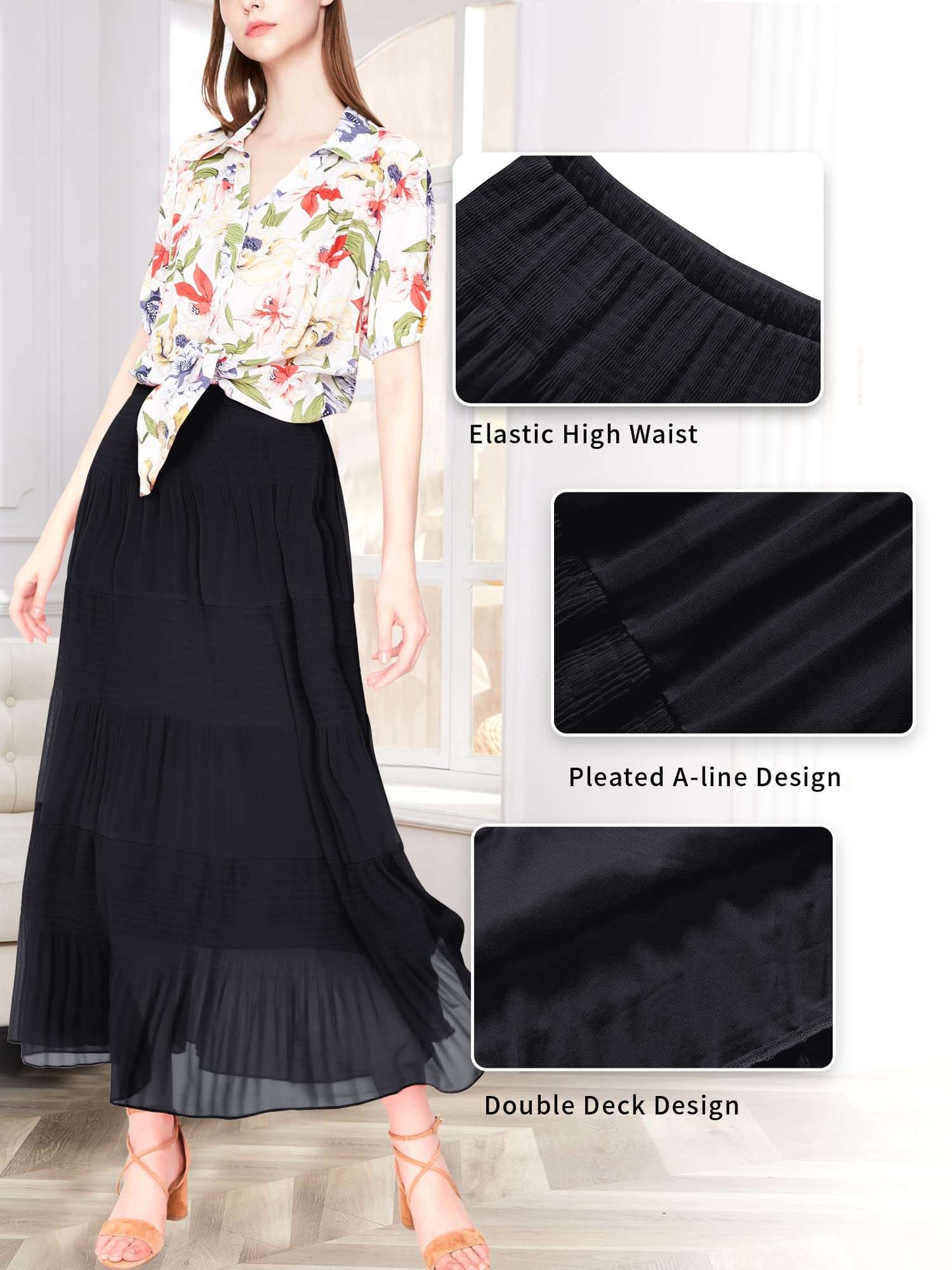 Minimalist Black Chiffon Maxi Skirt