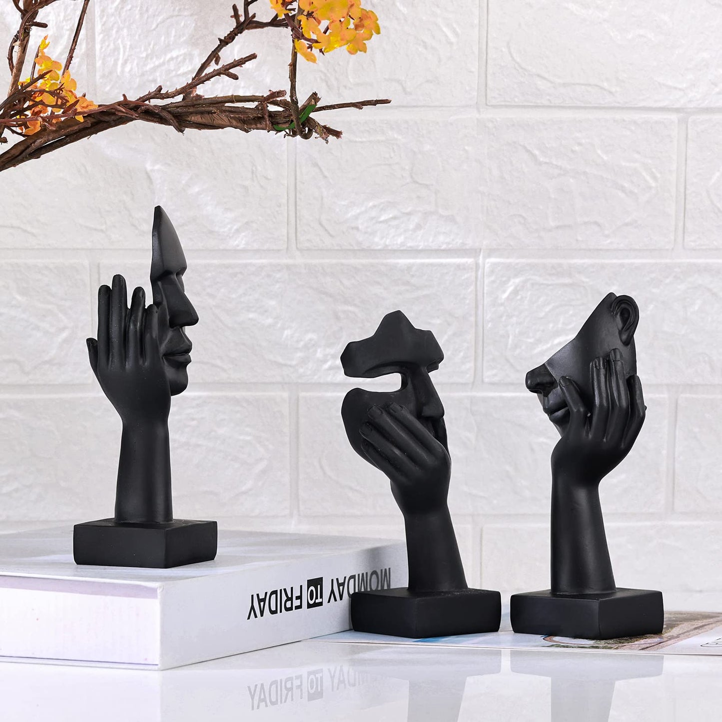 Minimalist Black Home Decor Accent Face Statue, 3 Pc Set