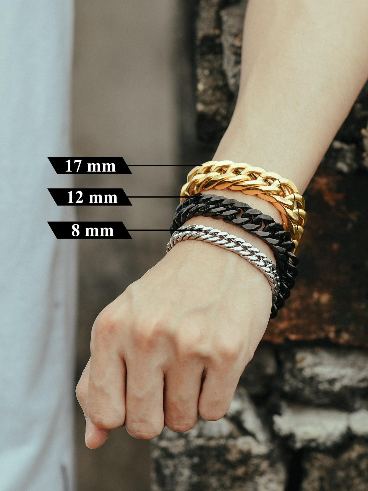 Minimalist Black 12mm Wide Chunky Cuban Link Curb Chain Bracelet